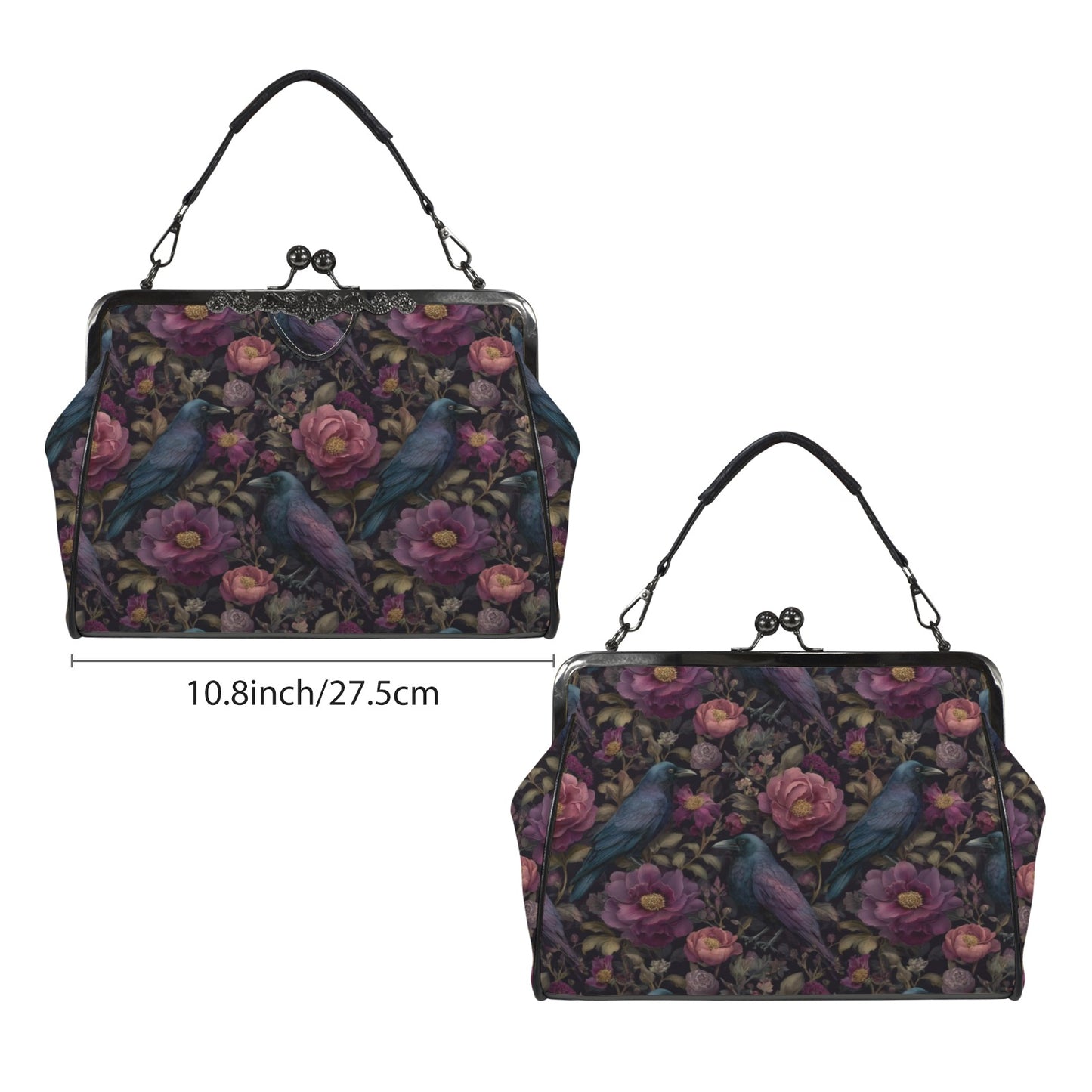Ravens and Purple Flowers Kisslock Purse
