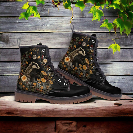 Faux-embroidery Badger & Moon Vegan Boots