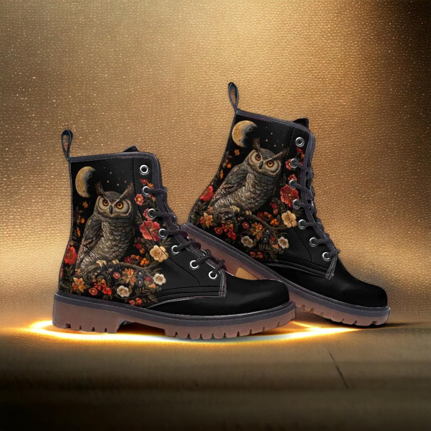Horned Owl and Flowers Boots