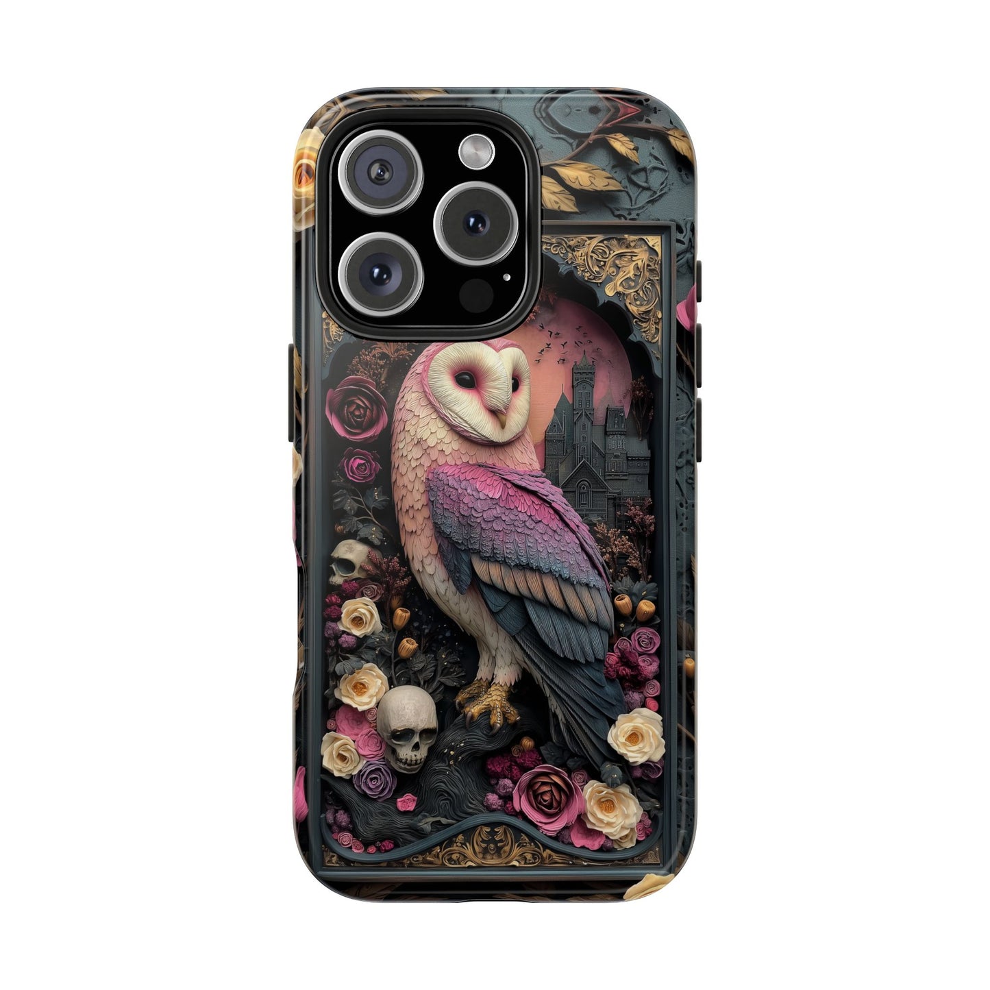 Gothic Owl Tough Phone Case - Unique Floral Design