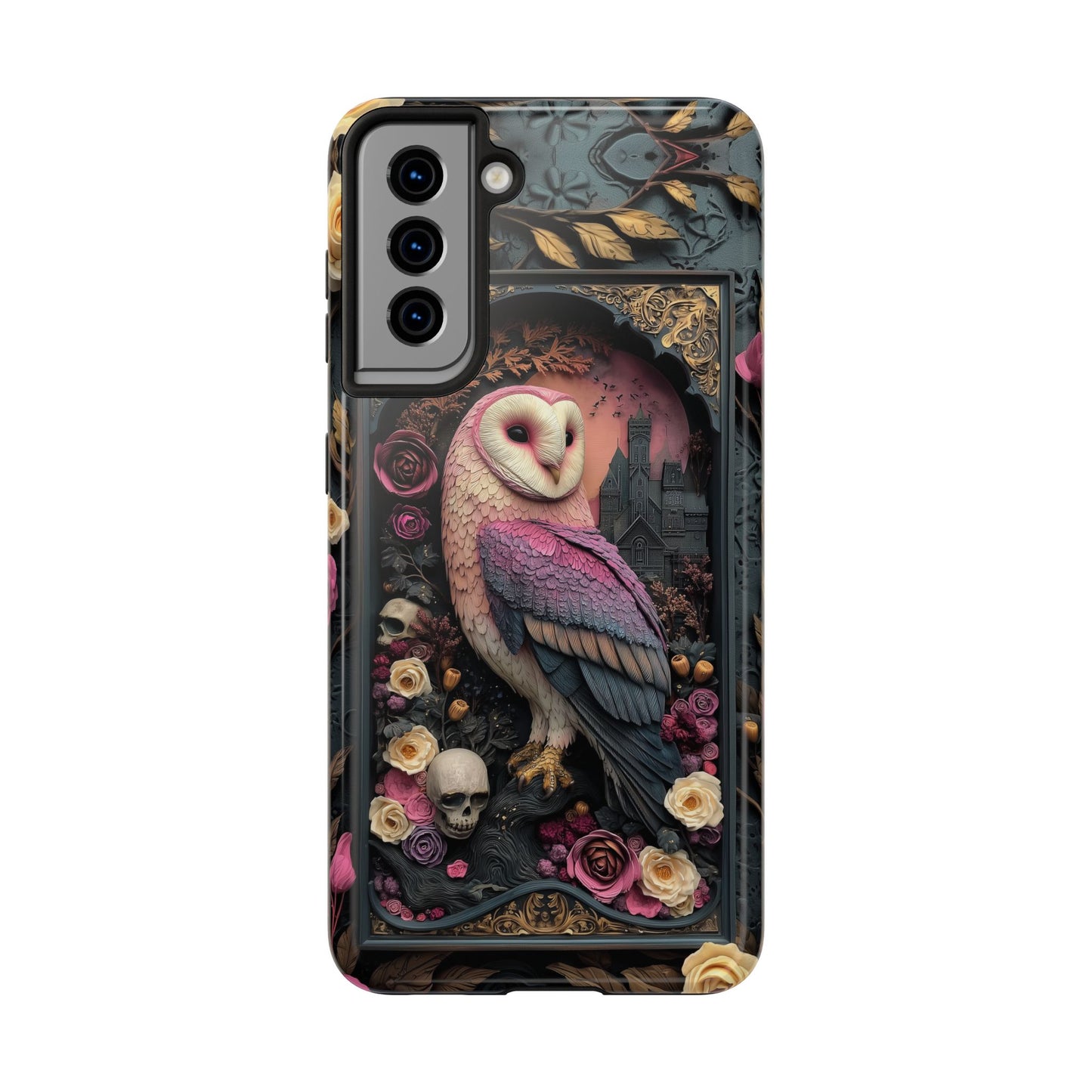 Gothic Owl Tough Phone Case - Unique Floral Design