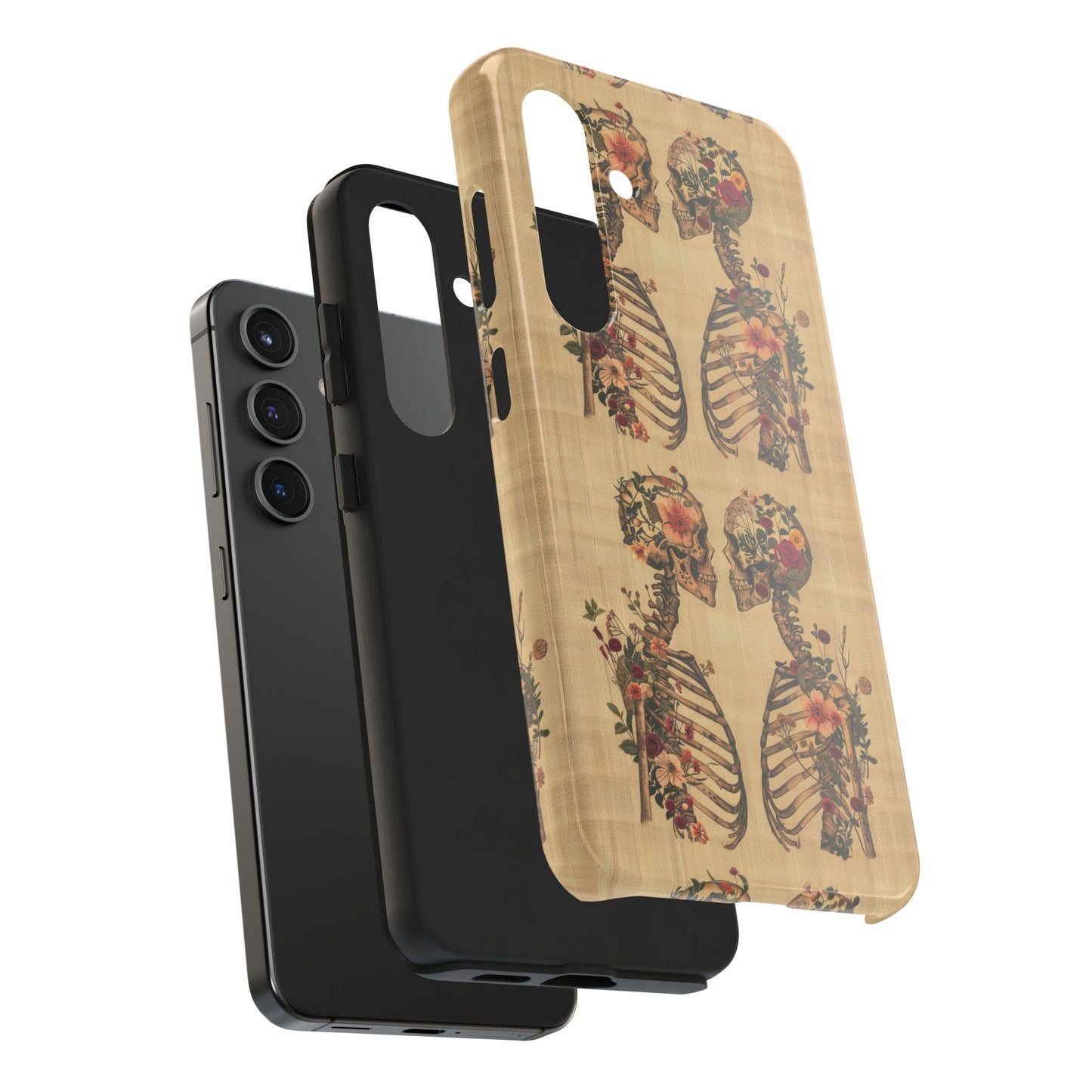 Floral Skeleton Tough Phone Cases, Unique Halloween Accessories, Stylish Gift for Graphic Lovers, Durable and Protective, Boho Chic Design
