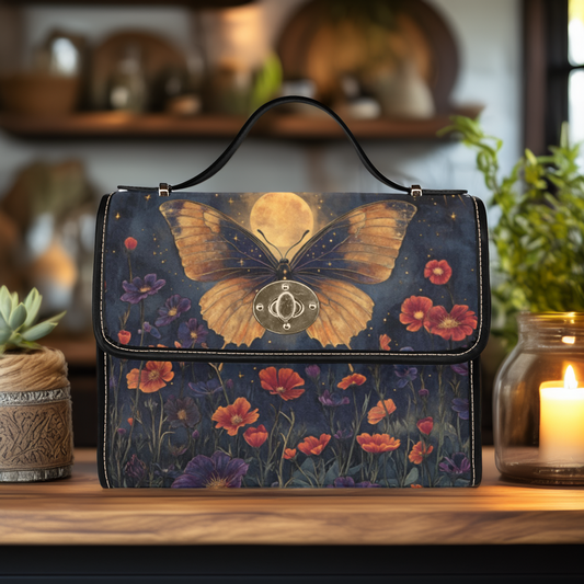 Dark Celestial Witchy Butterfly Moon Flowers Satchel