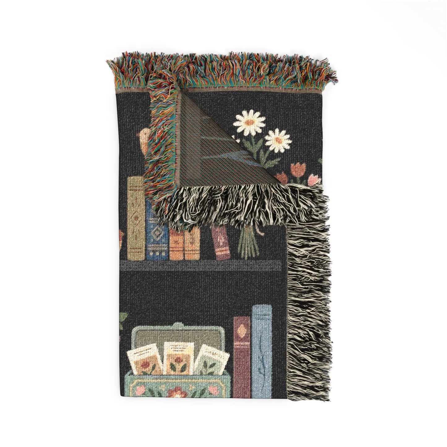 Cozy Bookshelf Cottage Heirloom Jacquard Woven Blanket