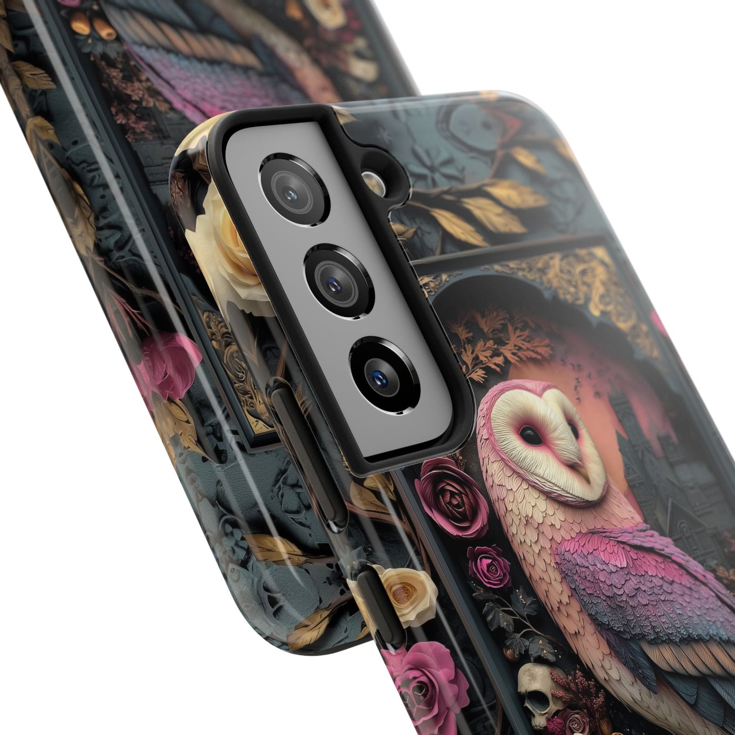 Gothic Owl Tough Phone Case - Unique Floral Design
