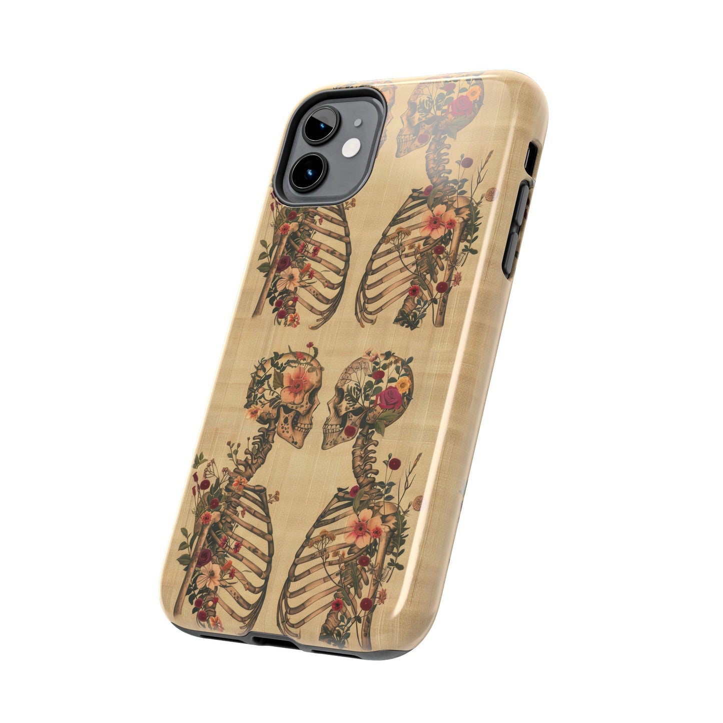 Floral Skeleton Tough Phone Cases, Unique Halloween Accessories, Stylish Gift for Graphic Lovers, Durable and Protective, Boho Chic Design