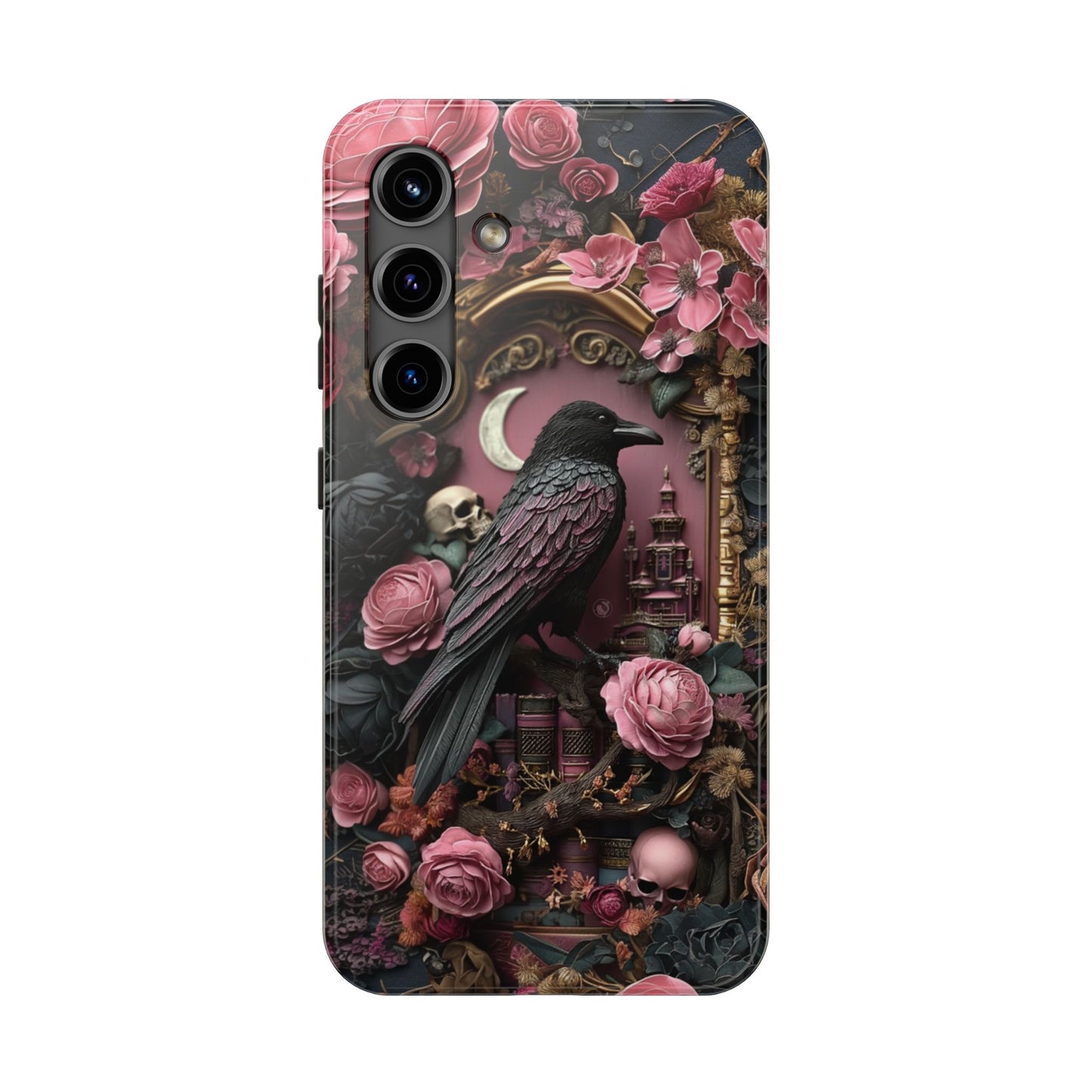 Gothic 3D effect Raven Floral Phone Case