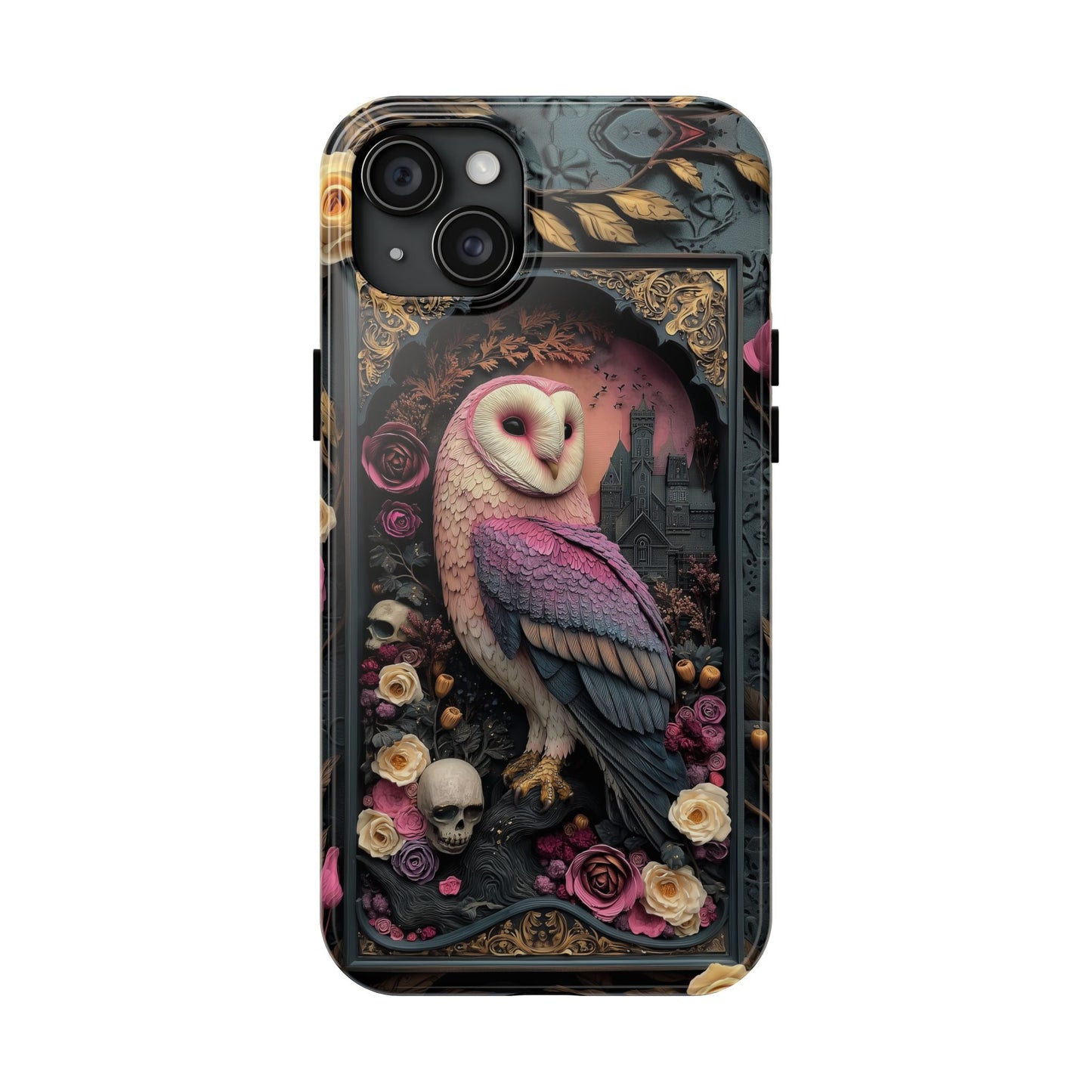 Gothic Owl Tough Phone Case - Unique Floral Design