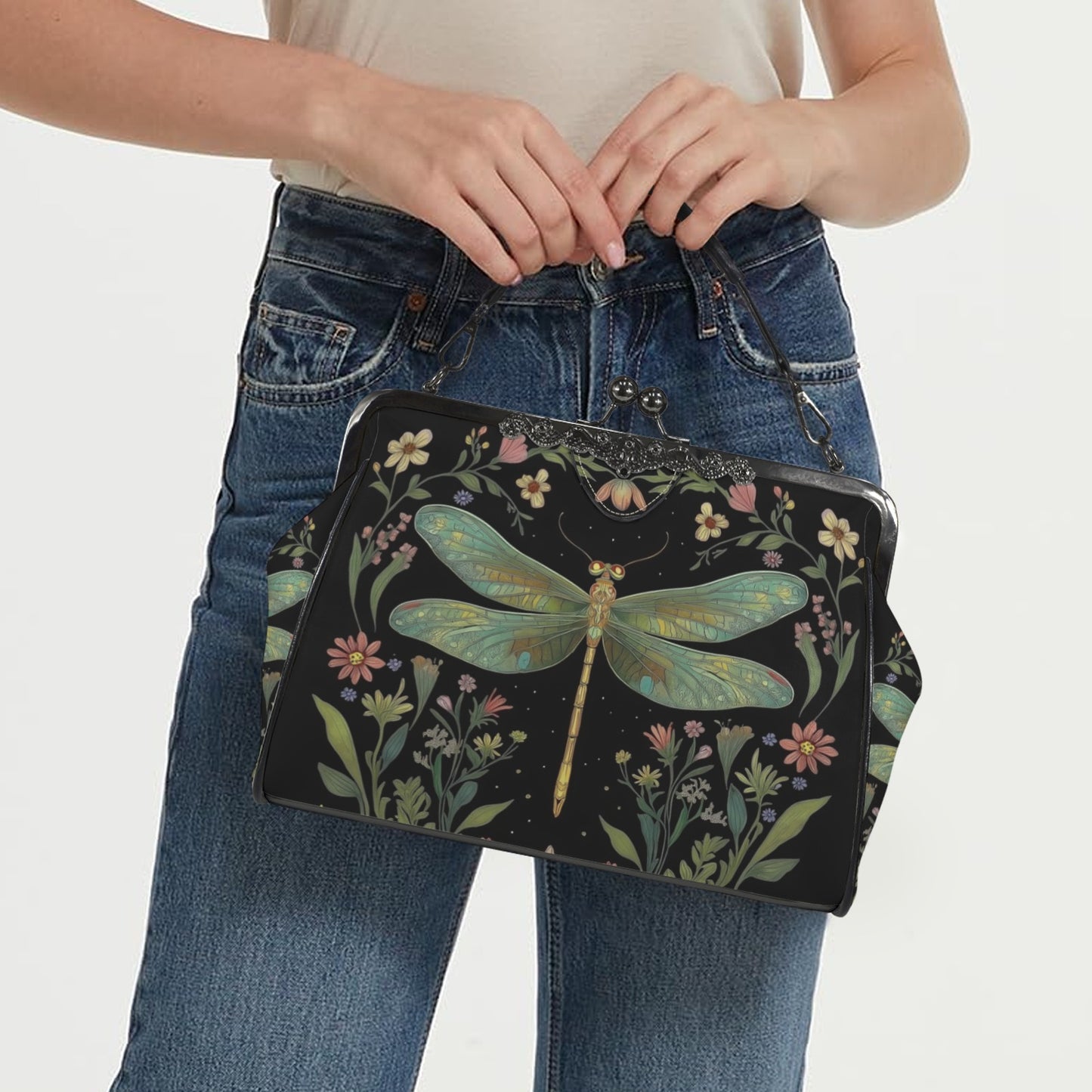 Dragonfly & Flowers Kisslock Handbag