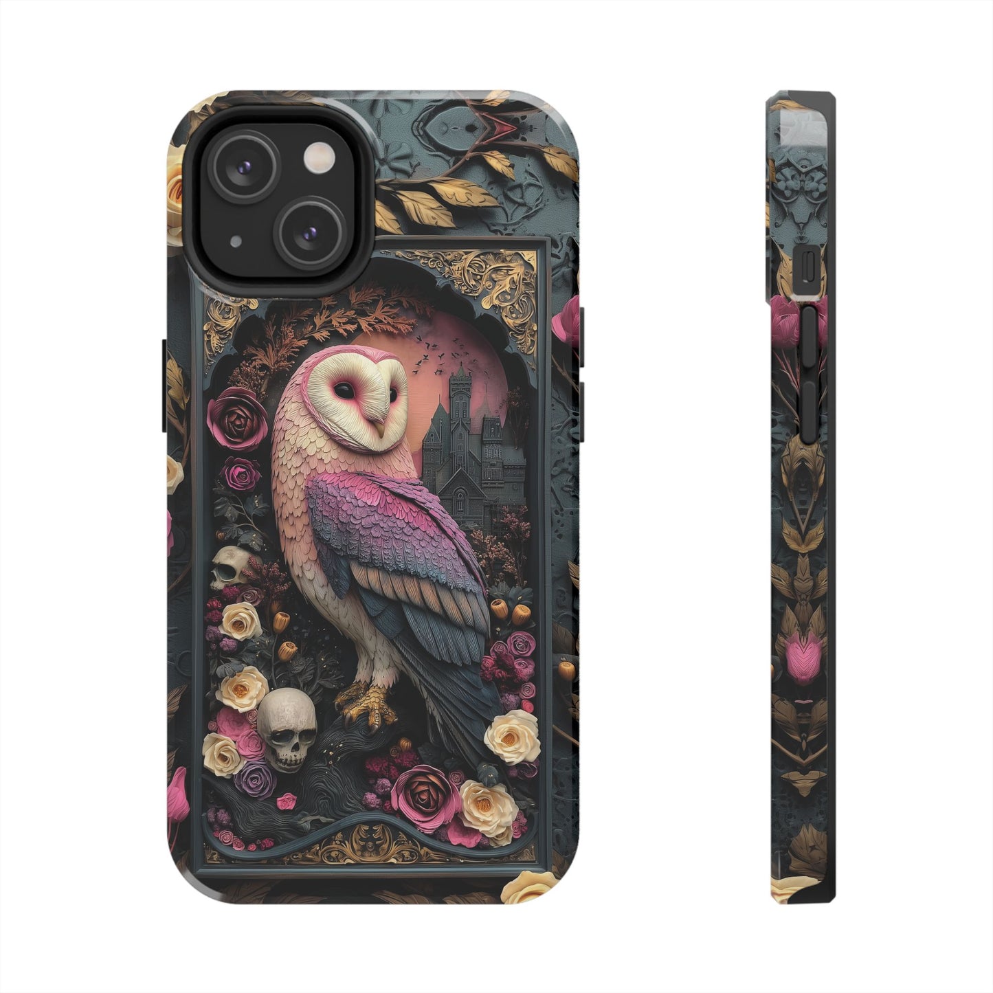Gothic Owl Tough Phone Case - Unique Floral Design