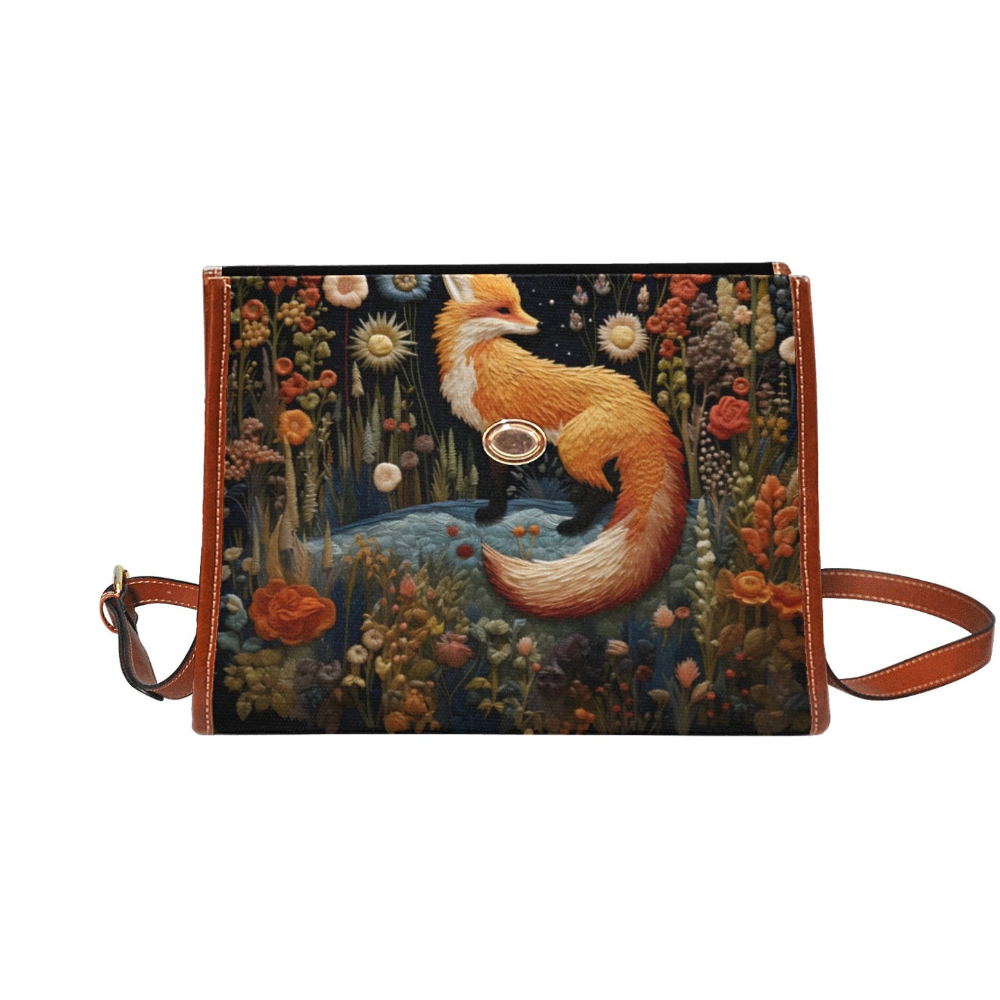 Faux-Embroidered Fox Floral Satchel & Wallet Set