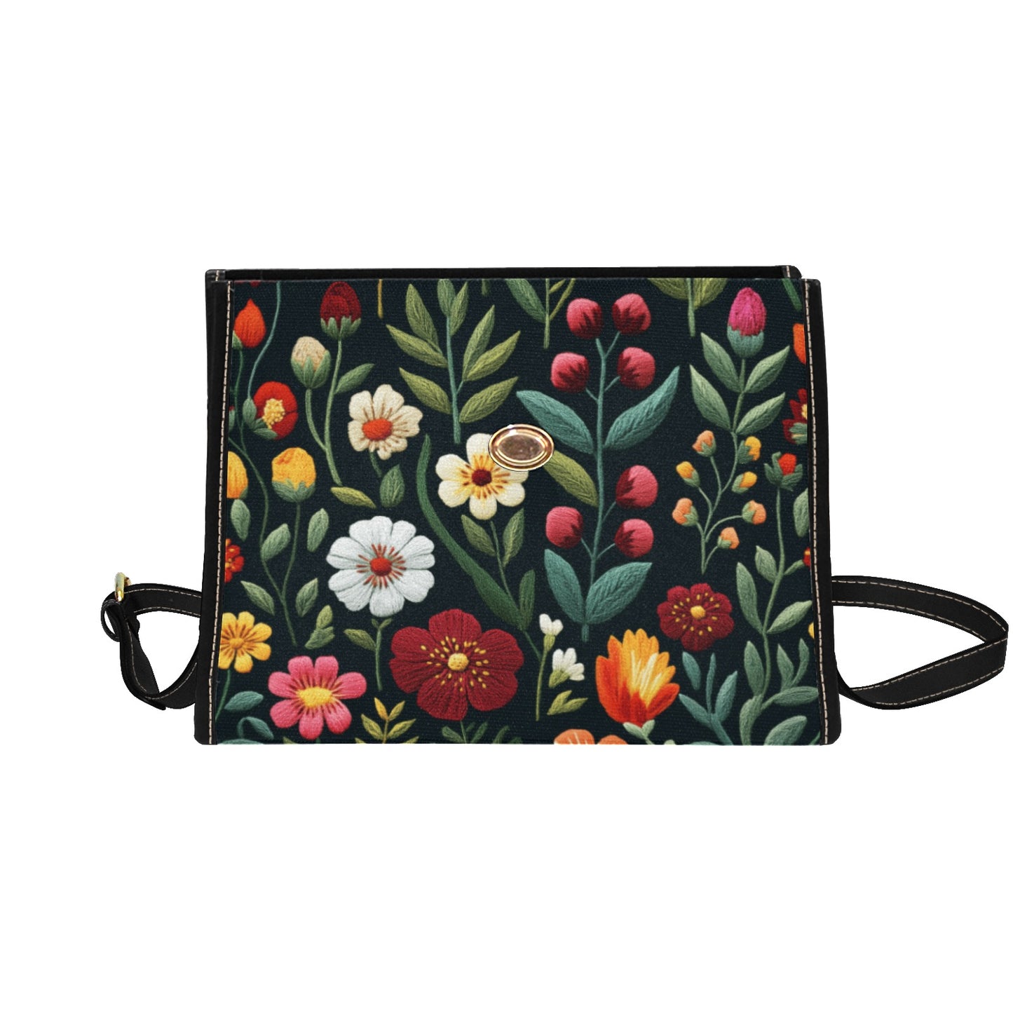 Boho FAUX-Embroidery Folk  Garden Satchel Bag