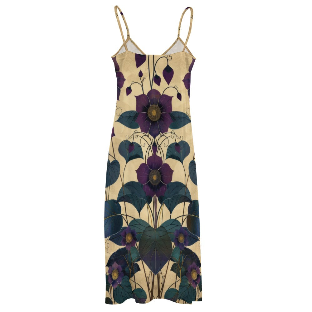Art Nouveau Violet Floral Maxi Dress