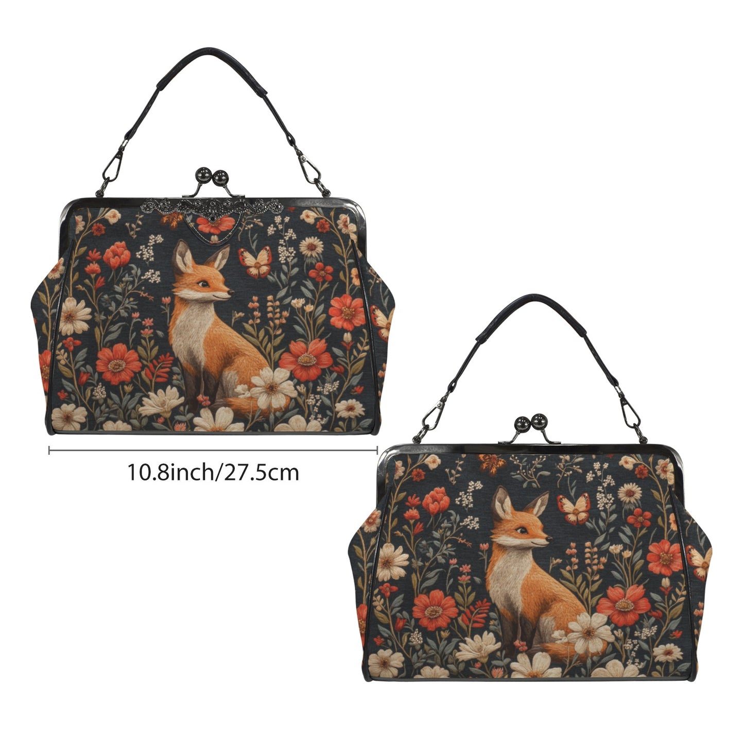 Fox and Flowers Kisslock Purse