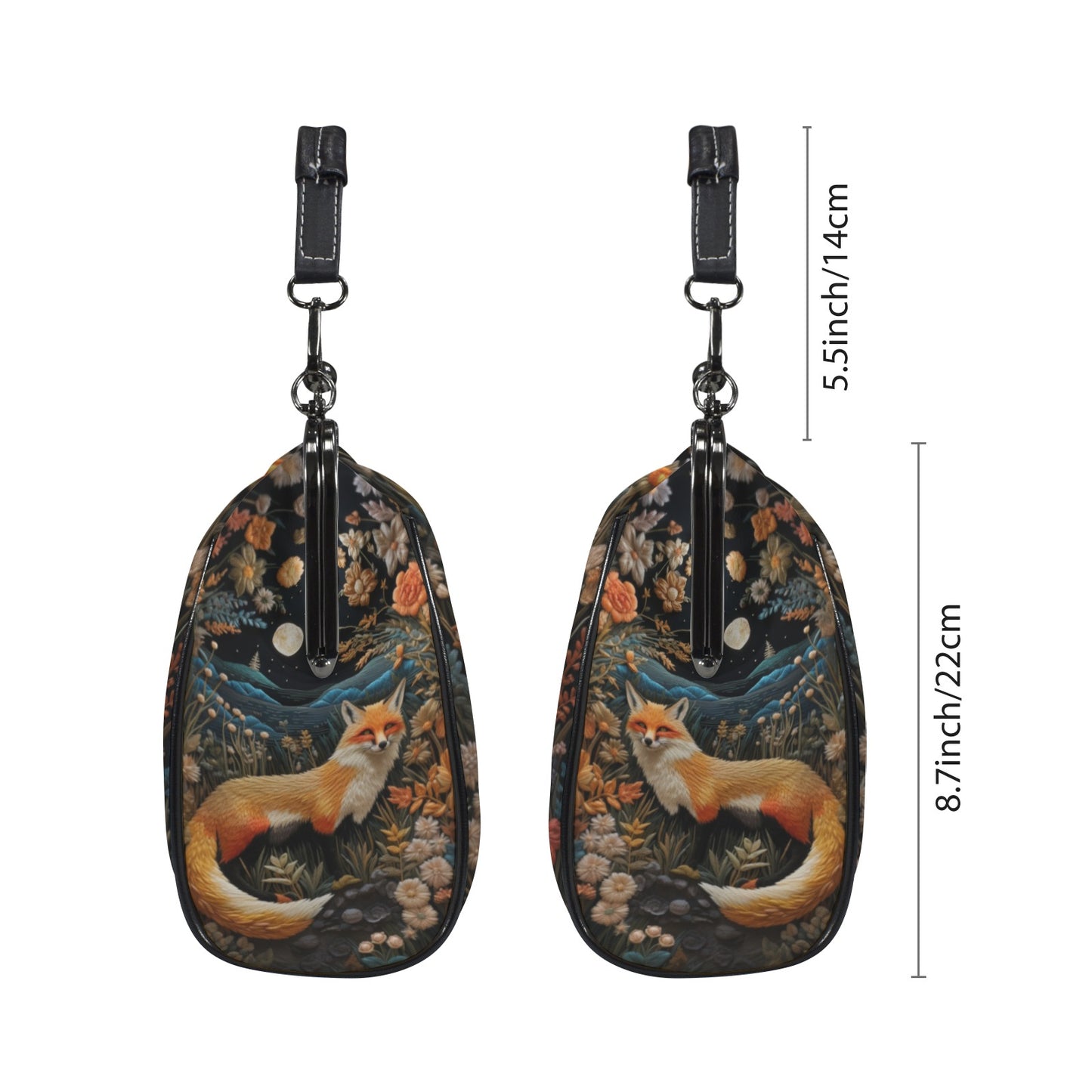 Dark Faux-embroidered Fox Kisslock Handbag