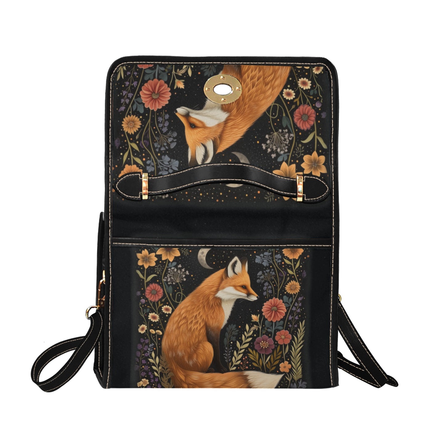 Dark Cottagecore Fox and Floral Satchel Handbag