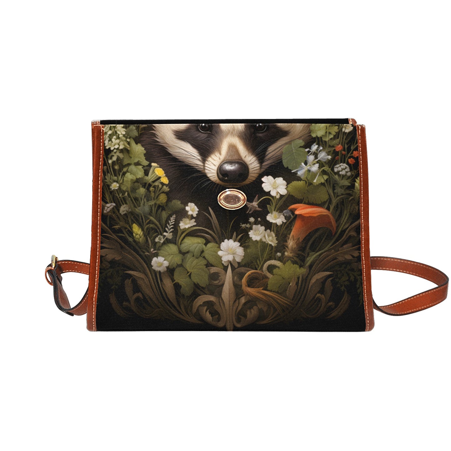 Forest Badger and Woodland Floral Satchel
