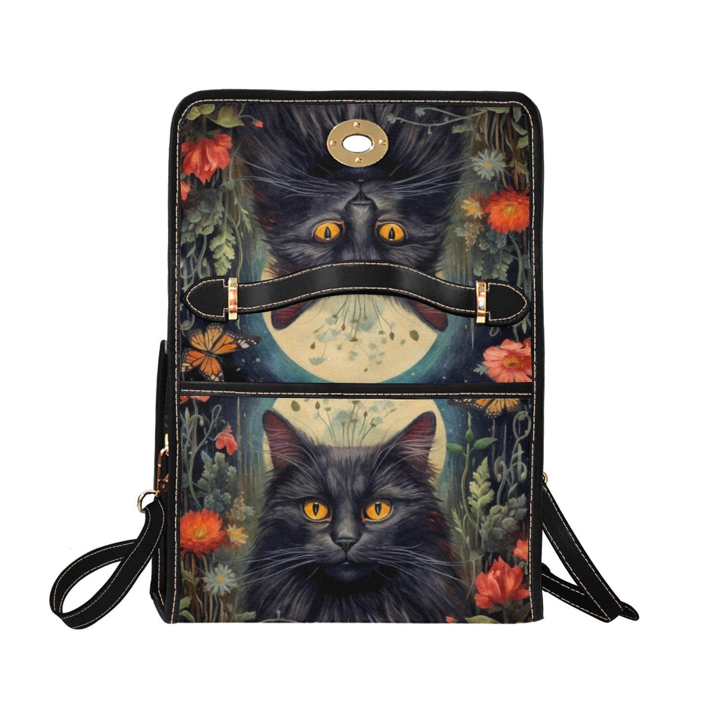 Dark Cottage Goth Witchy Cat and Floral Satchel