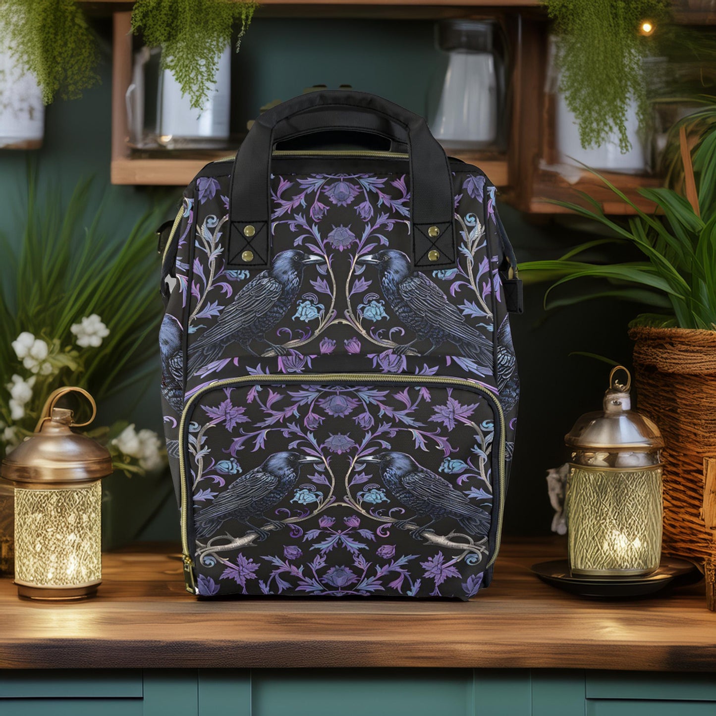 Gothic Violet Ravens Multifunctional Diaper Backpack