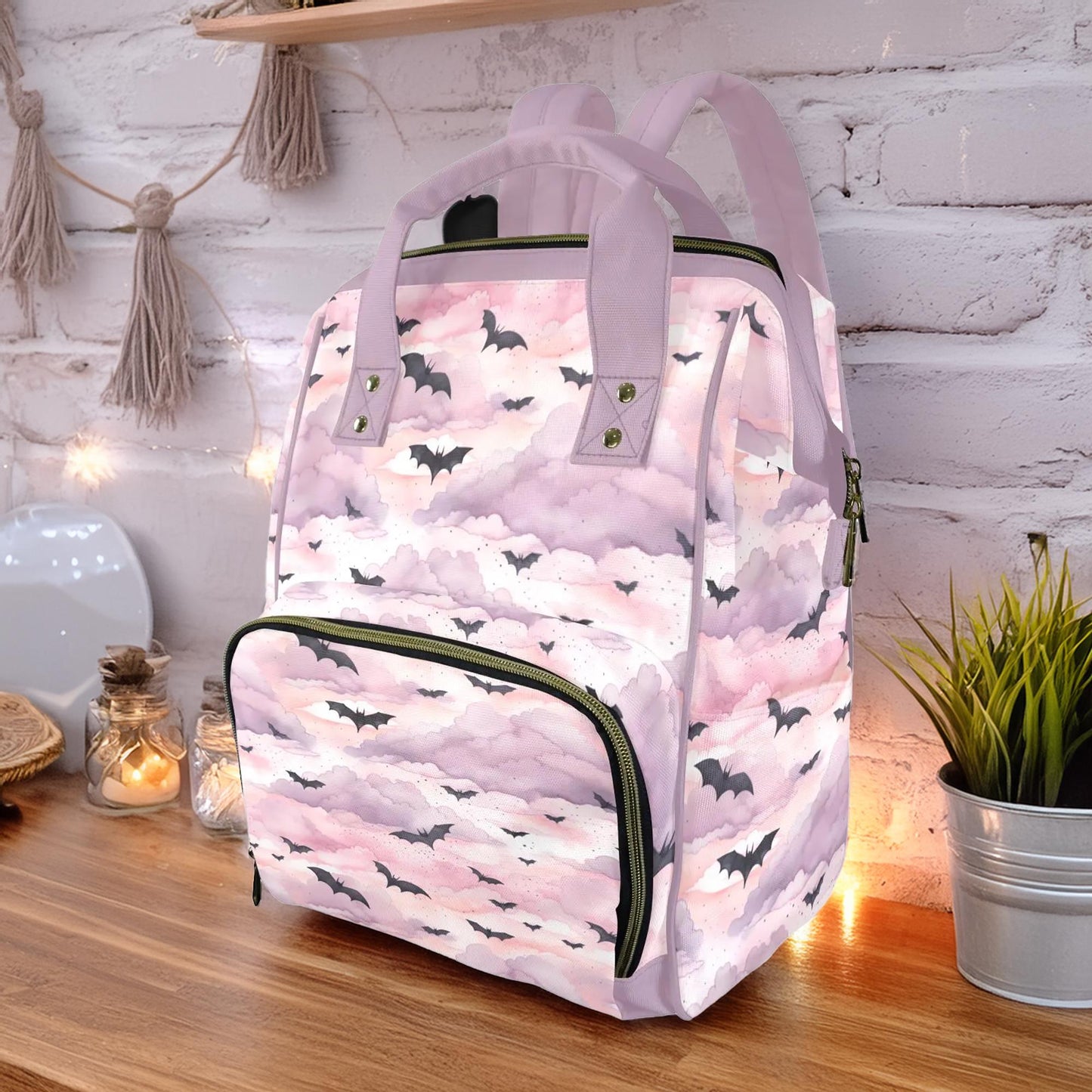 Pastel Witch Pink Bats & Clouds Diaper Backpack
