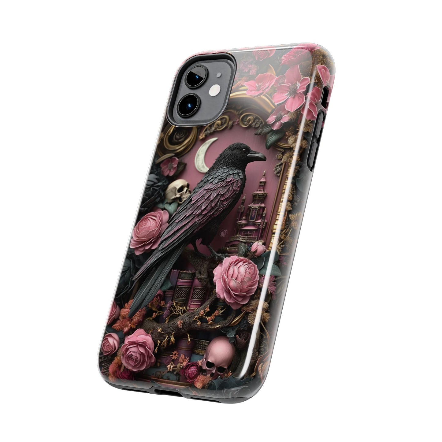 Gothic 3D effect Raven Floral Phone Case