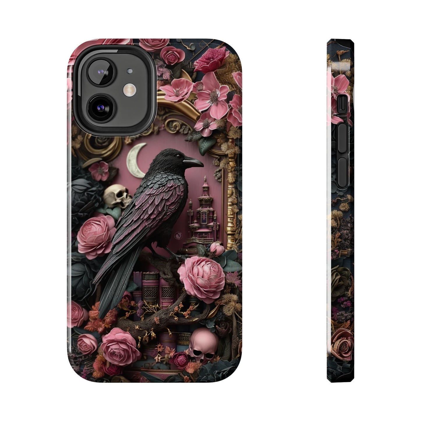 Gothic 3D effect Raven Floral Phone Case