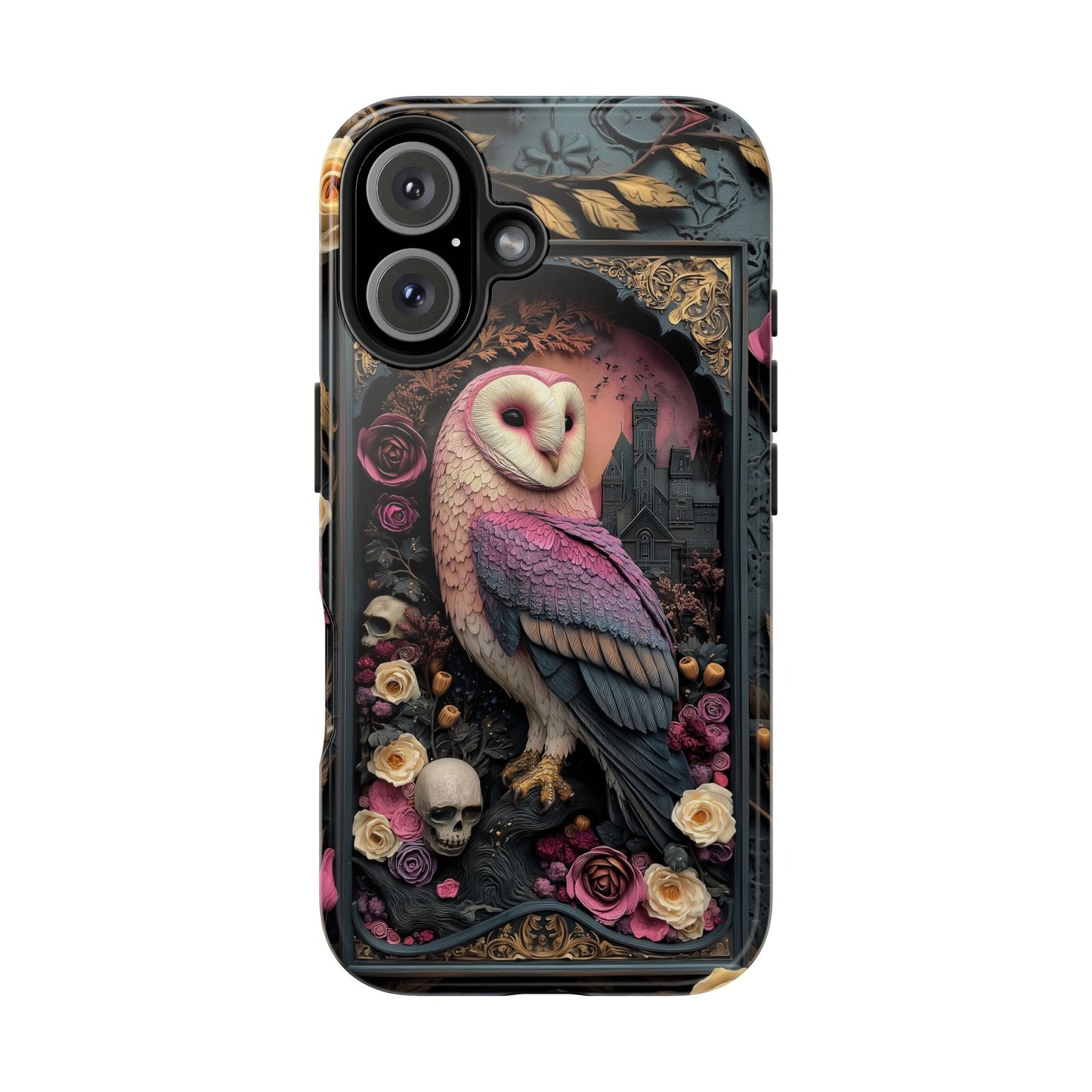 Gothic Owl Tough Phone Case - Unique Floral Design