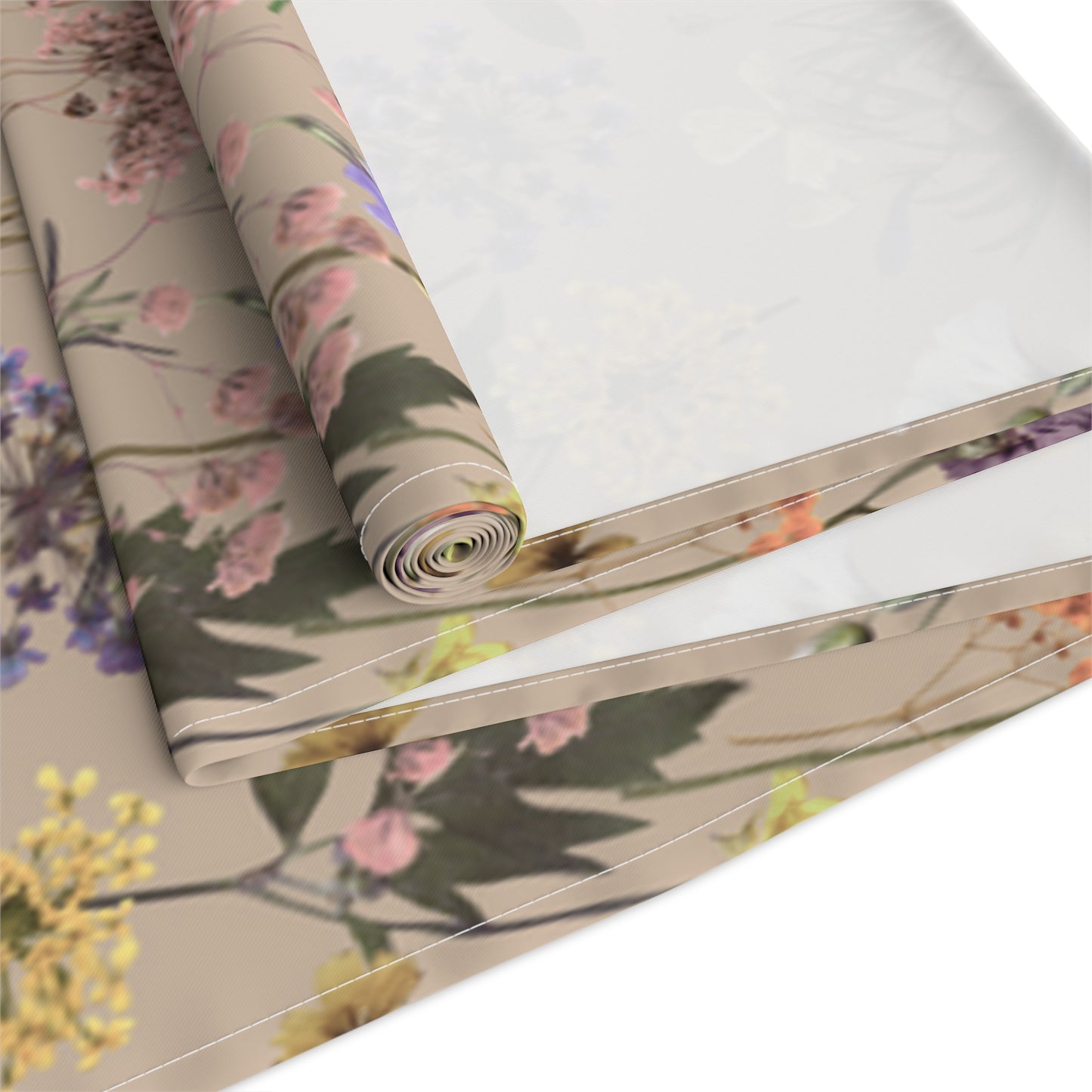 Pressed Wildflowers Taupe Table Runner