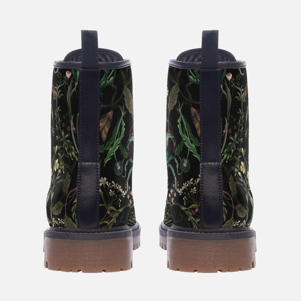 Dark Floral Vegan Leather Combat Boots