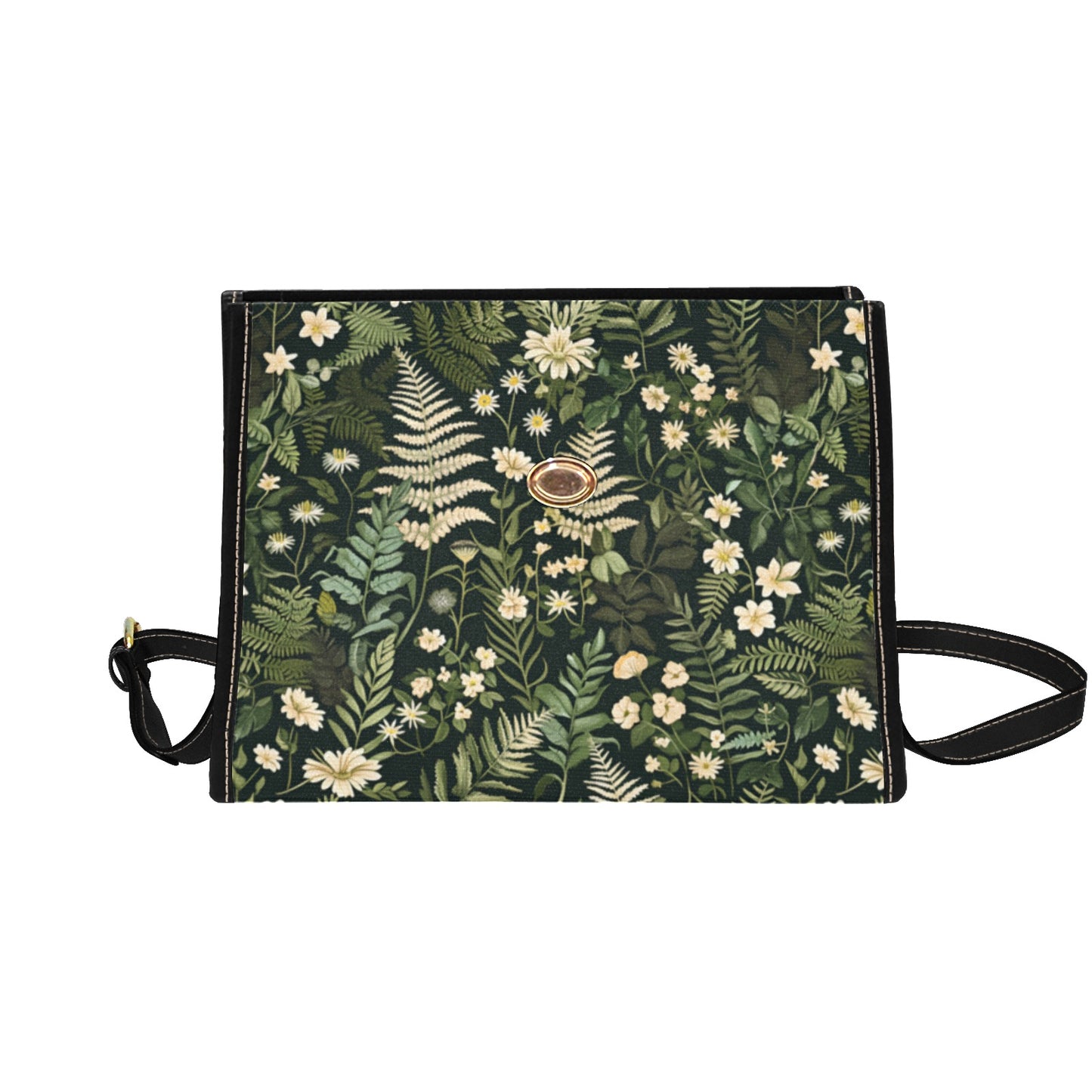 Boho Dark Forest Ferns Flowers Satchel Bag