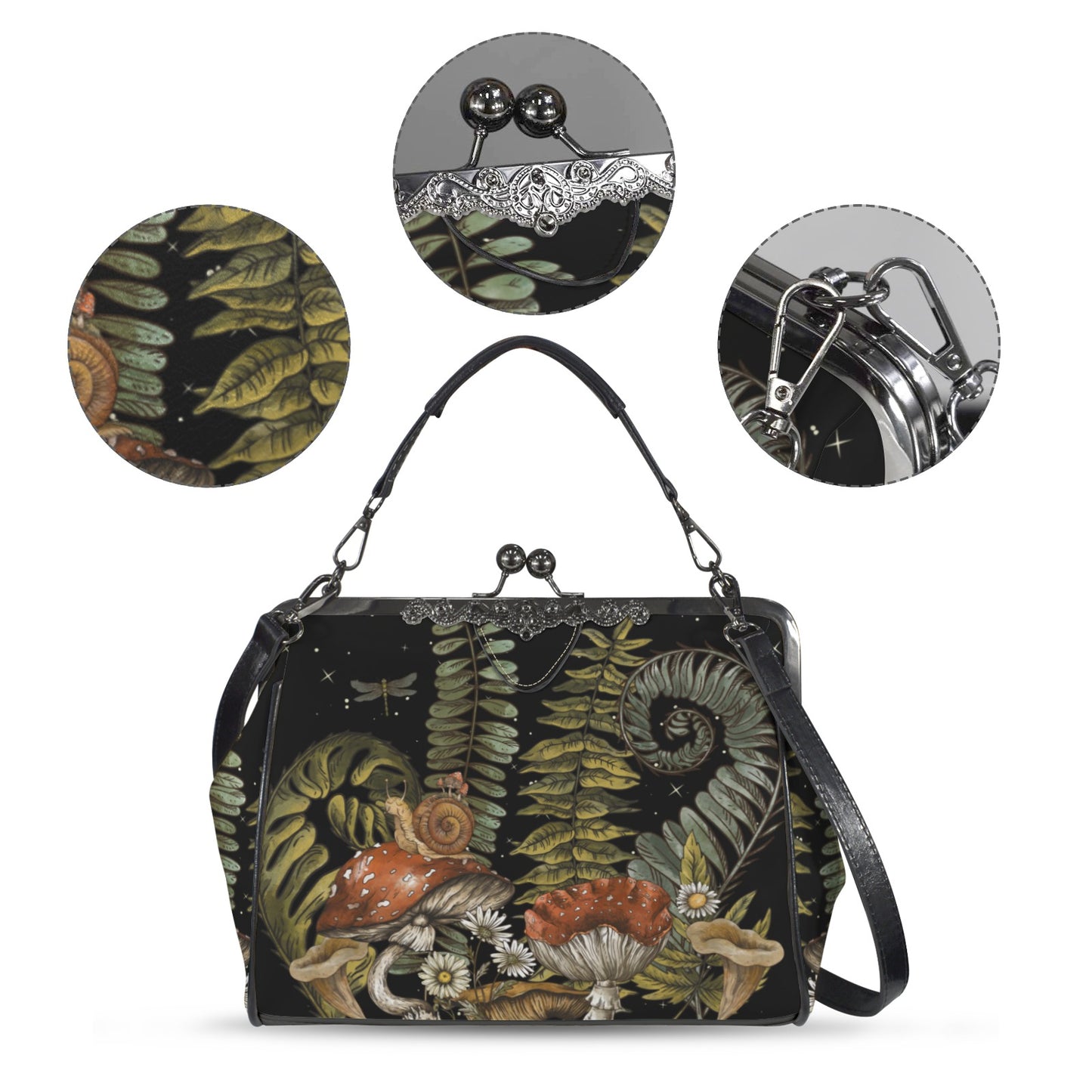 Goblincore Mushroom & Ferns Kisslock Purse
