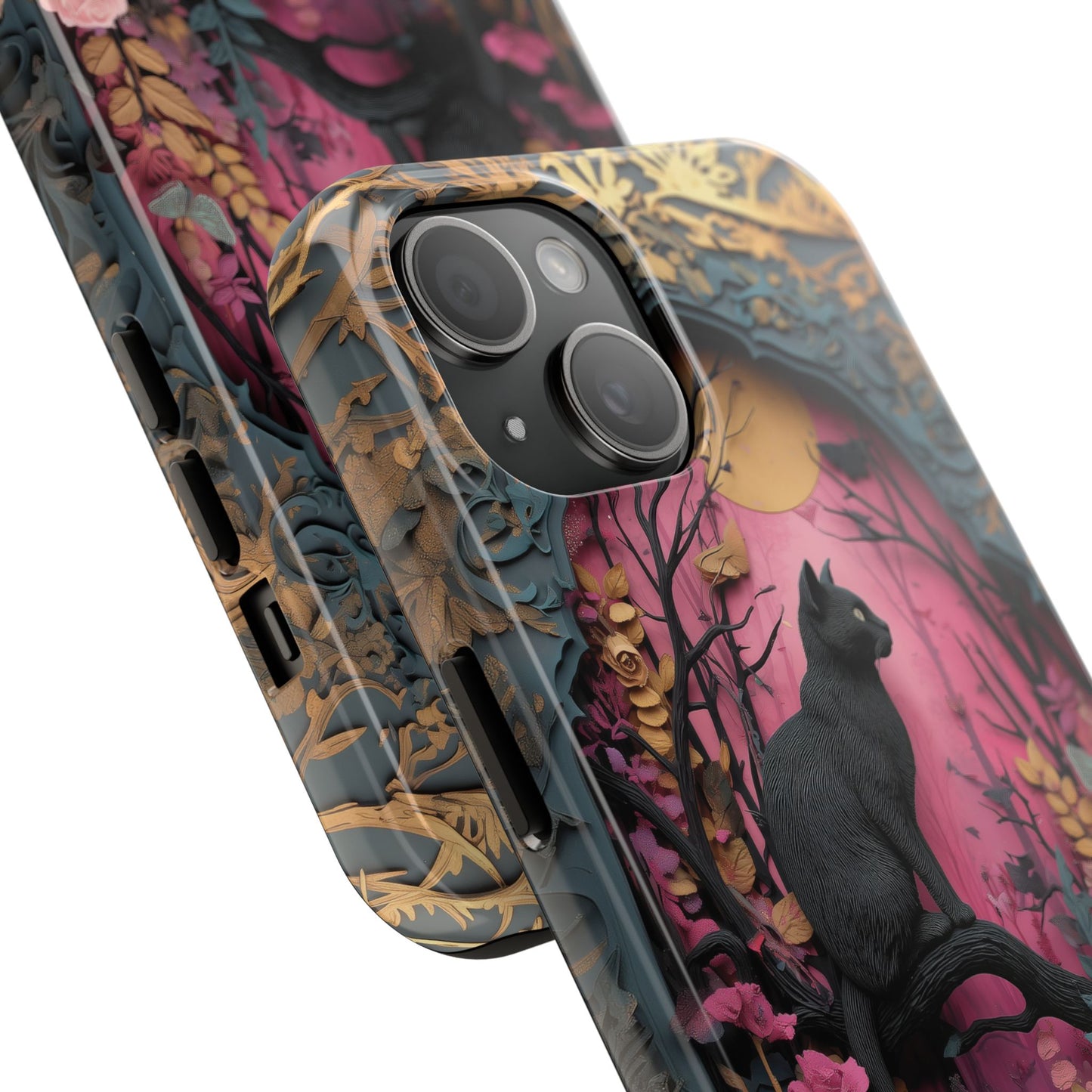 Gothic Cat & Floral Skulls Phone Case