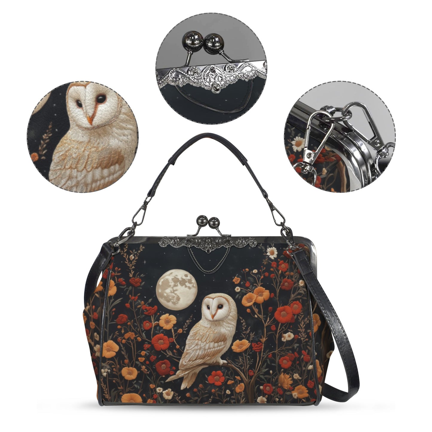 Owl and Flowers Kisslock Handbag