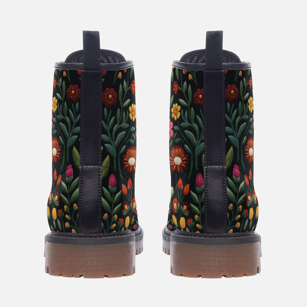 Faux-Embroidery Folk Art Garden Flowers Boots