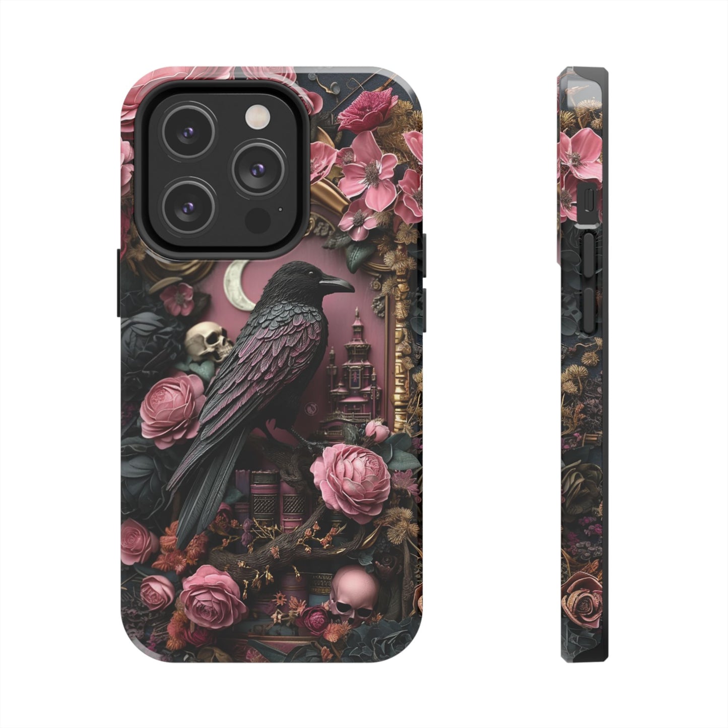 Gothic 3D effect Raven Floral Phone Case