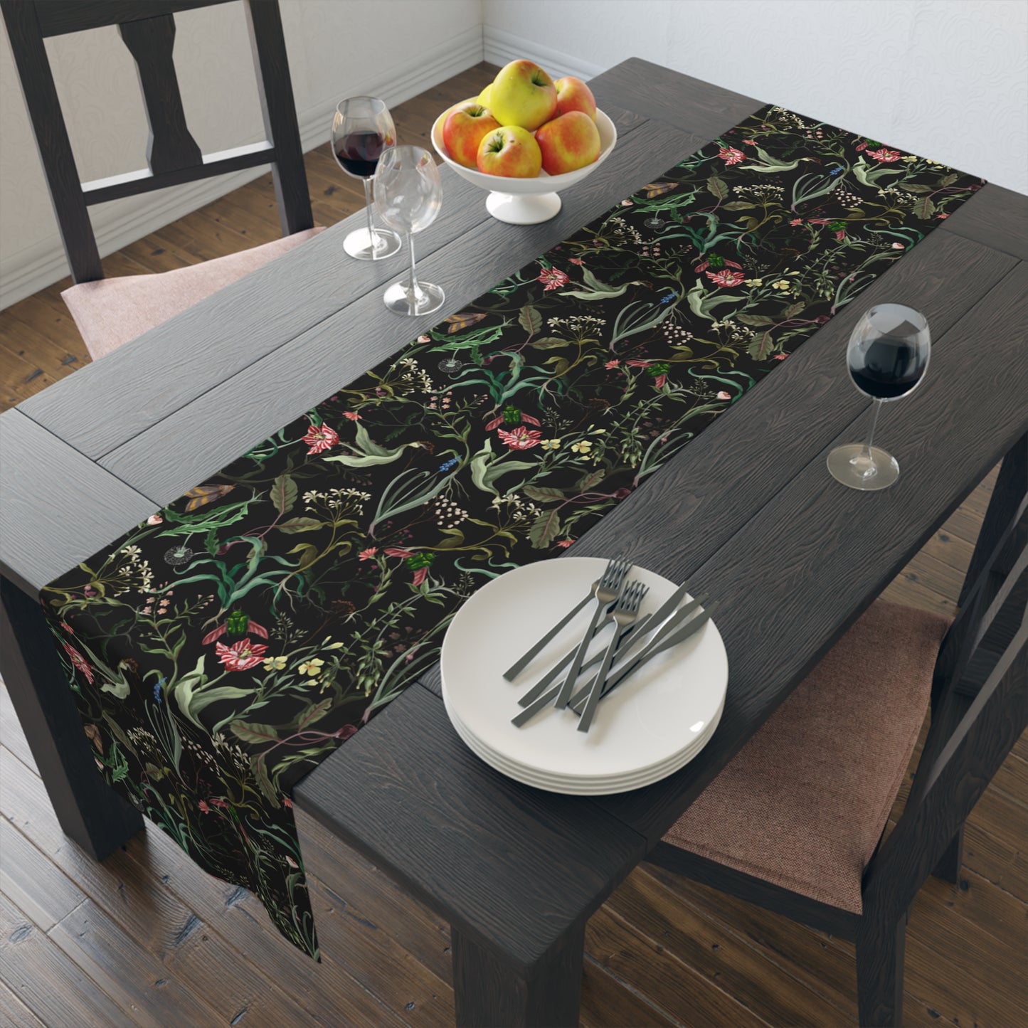 Dark Garden Floral Table Runner