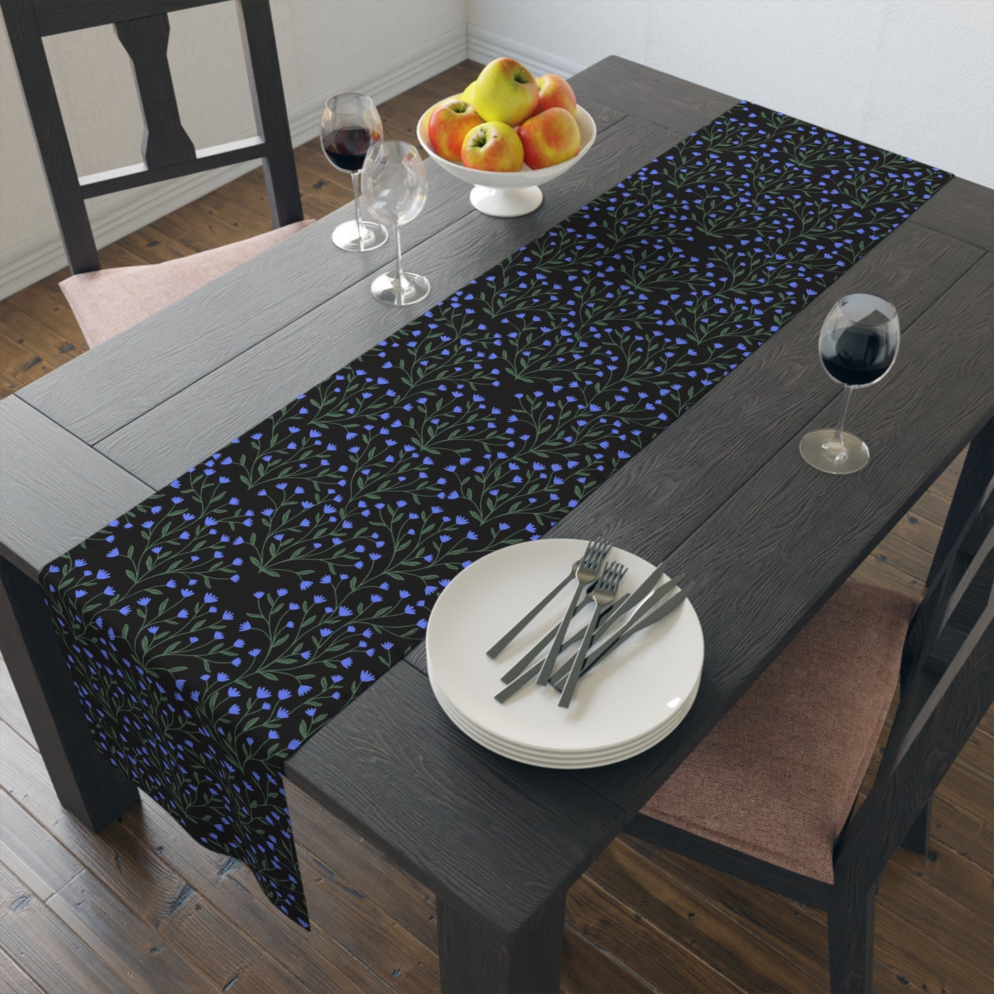Cottage Tiny Blue Flowers Table Runner