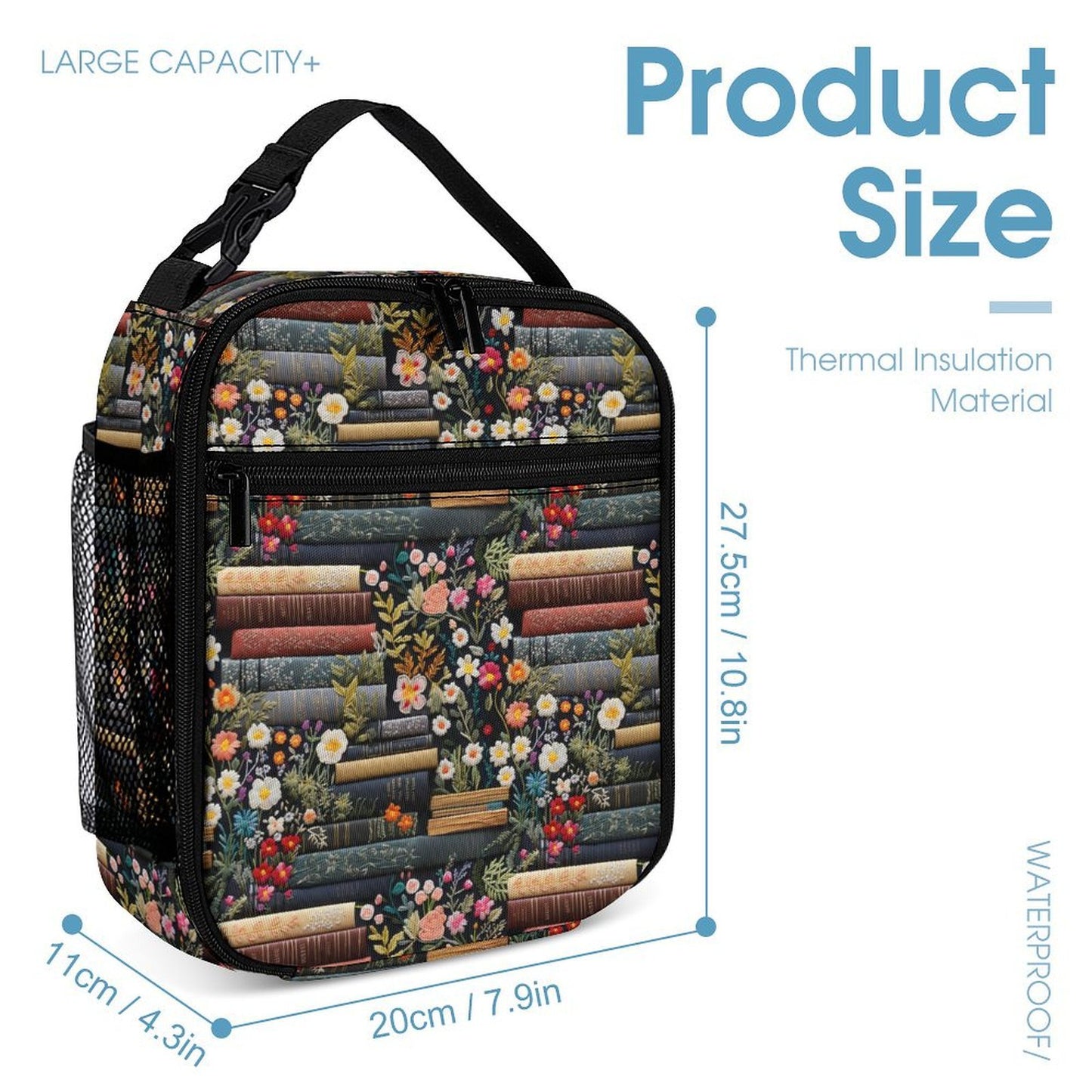 Books & Flowers Backpack Lunchbag School Set
