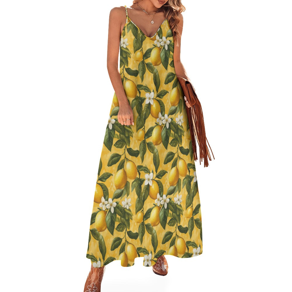 Boho Lemon Blossoms Maxi Dress