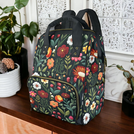 Dark Cottagecore Faux-Embroidery Folk Art Flowers