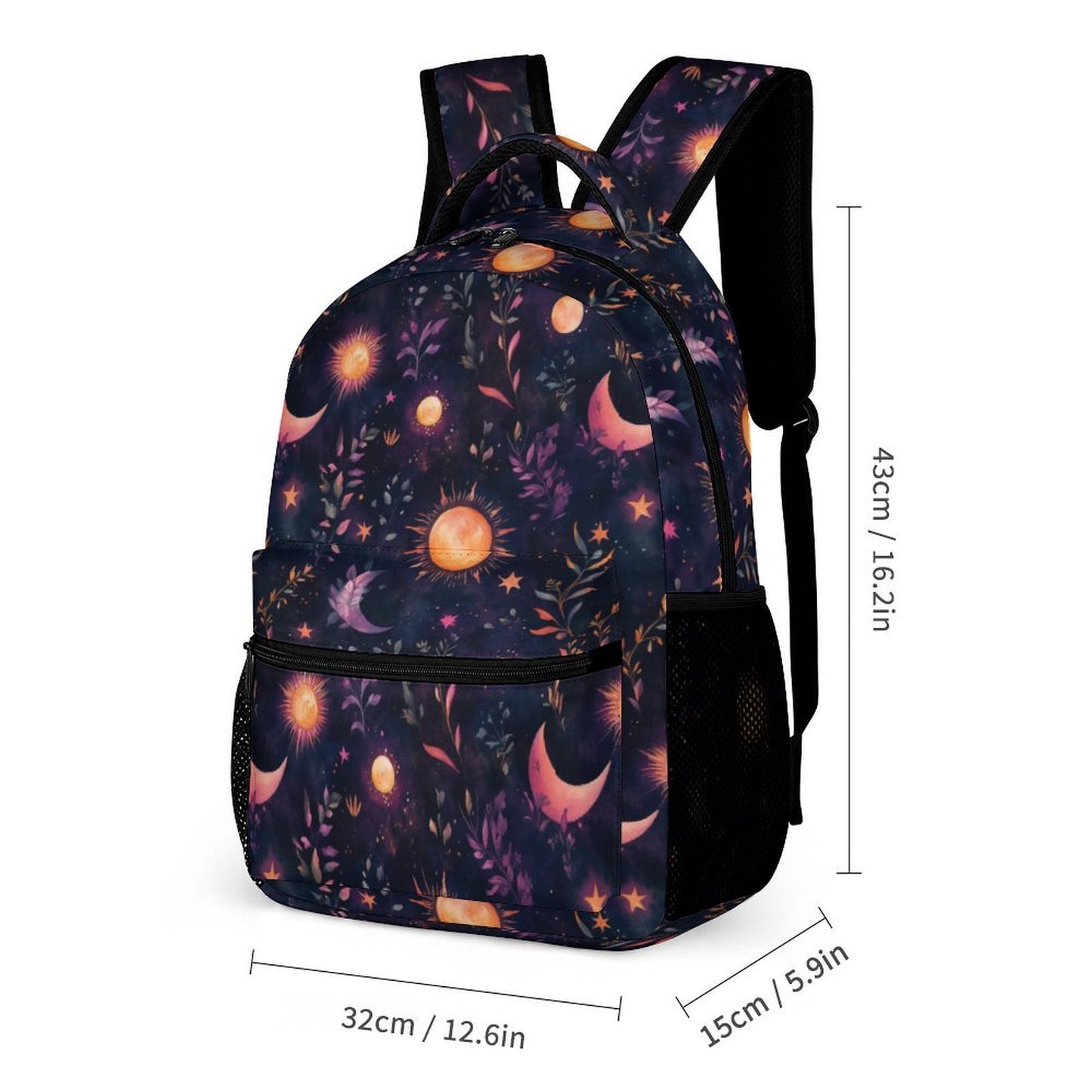 Watercolor Celestial Moons and Flowers Backpack School Set