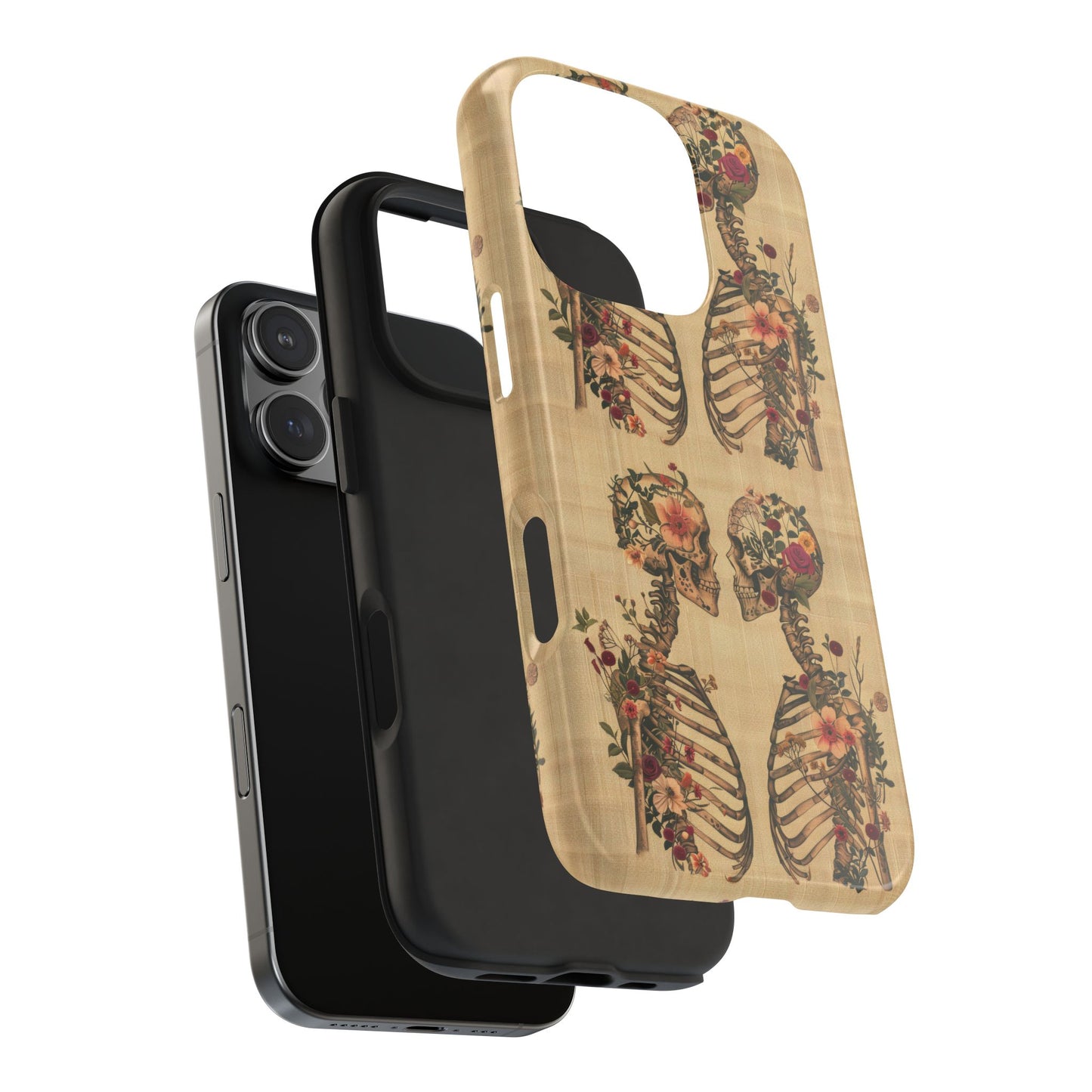 Floral Skeleton Tough Phone Cases, Unique Halloween Accessories, Stylish Gift for Graphic Lovers, Durable and Protective, Boho Chic Design