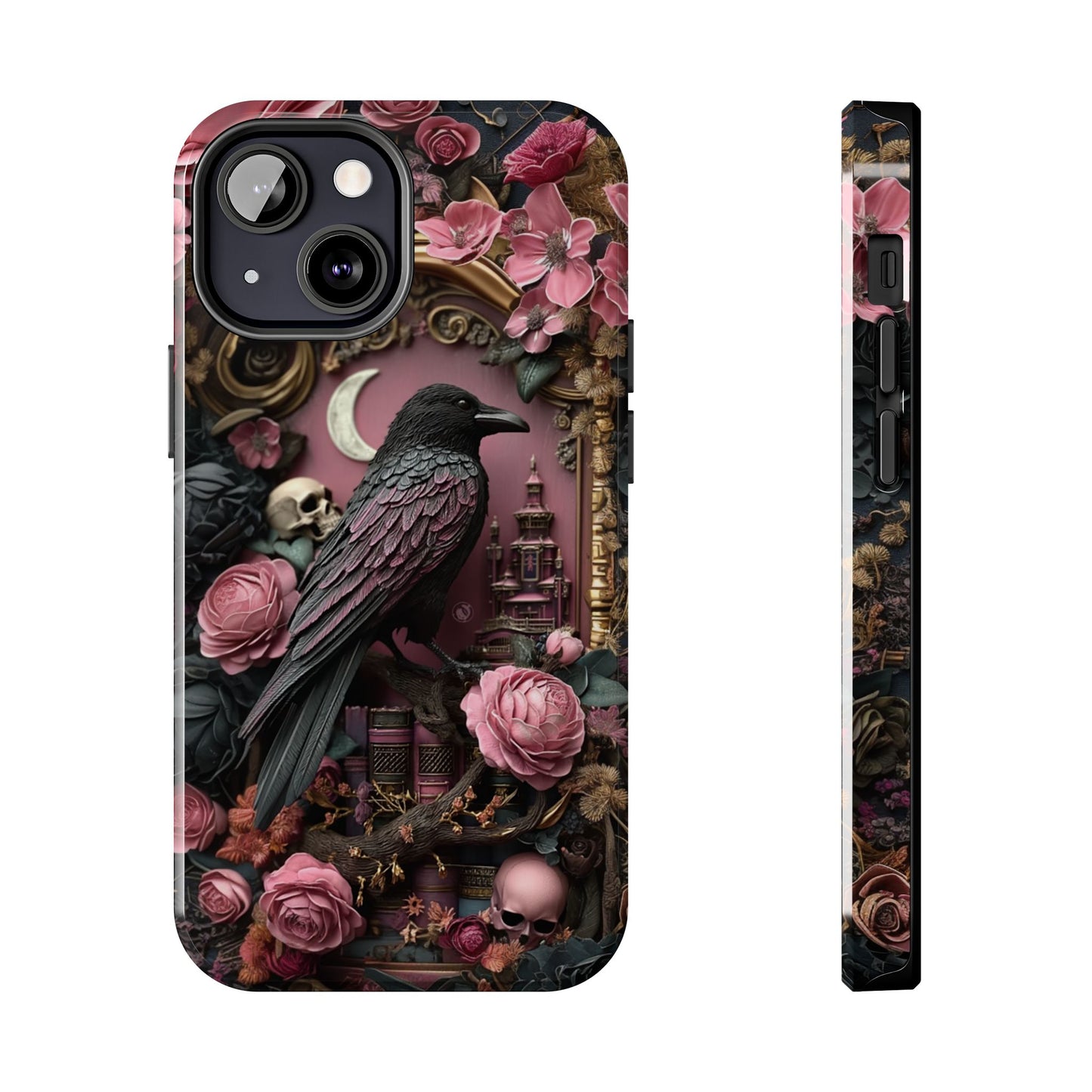 Gothic 3D effect Raven Floral Phone Case