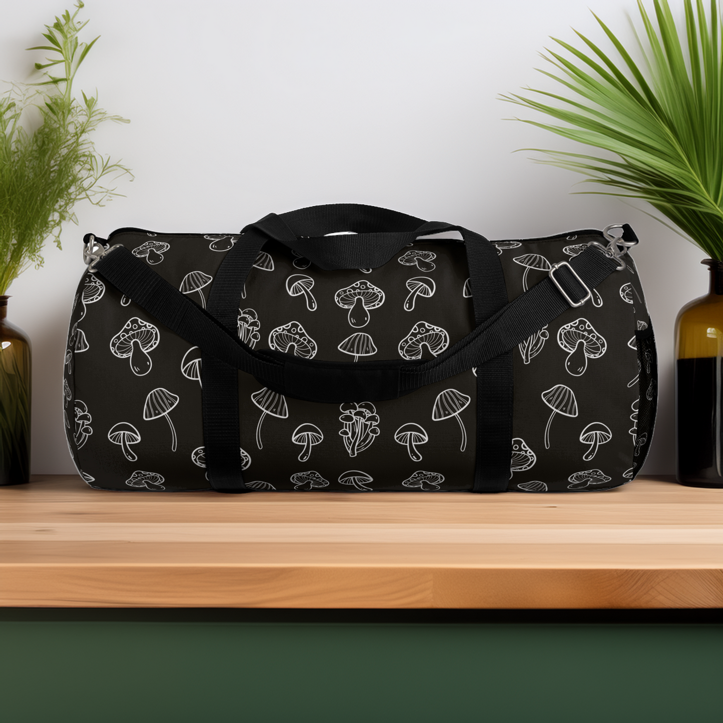 Cute Black and White Mushrooms Duffel Bag