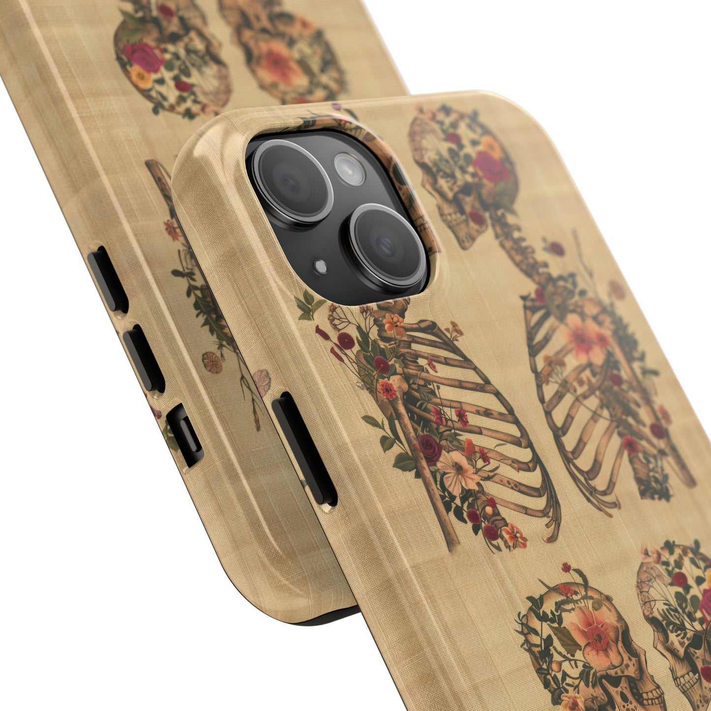 Floral Skeleton Tough Phone Cases, Unique Halloween Accessories, Stylish Gift for Graphic Lovers, Durable and Protective, Boho Chic Design