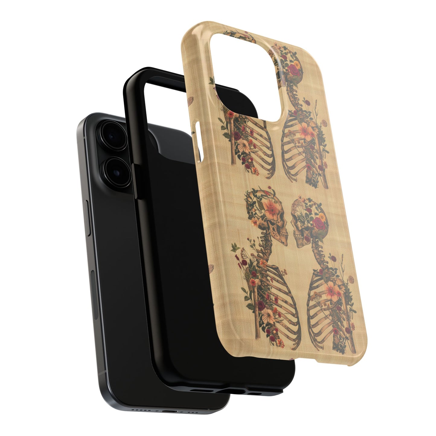 Floral Skeleton Tough Phone Cases, Unique Halloween Accessories, Stylish Gift for Graphic Lovers, Durable and Protective, Boho Chic Design