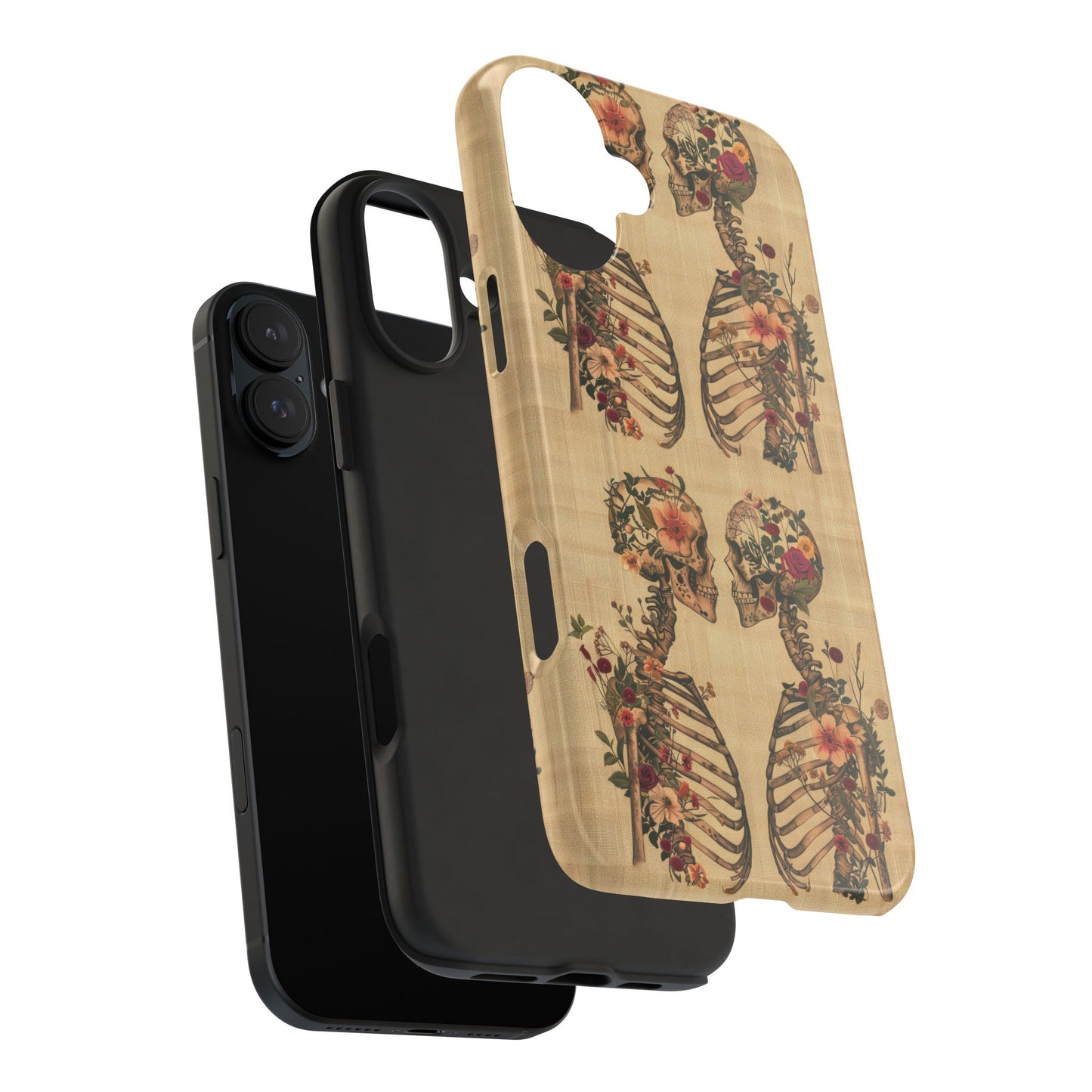 Floral Skeleton Tough Phone Cases, Unique Halloween Accessories, Stylish Gift for Graphic Lovers, Durable and Protective, Boho Chic Design