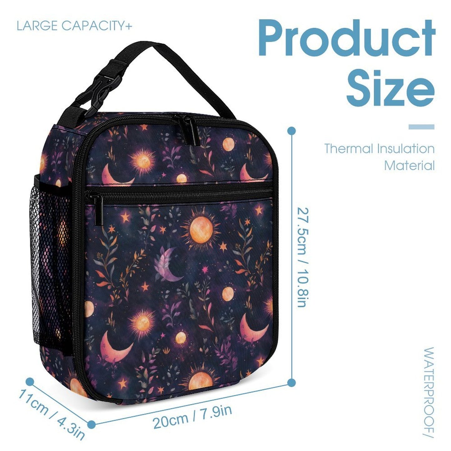 Watercolor Celestial Moons and Flowers Backpack School Set