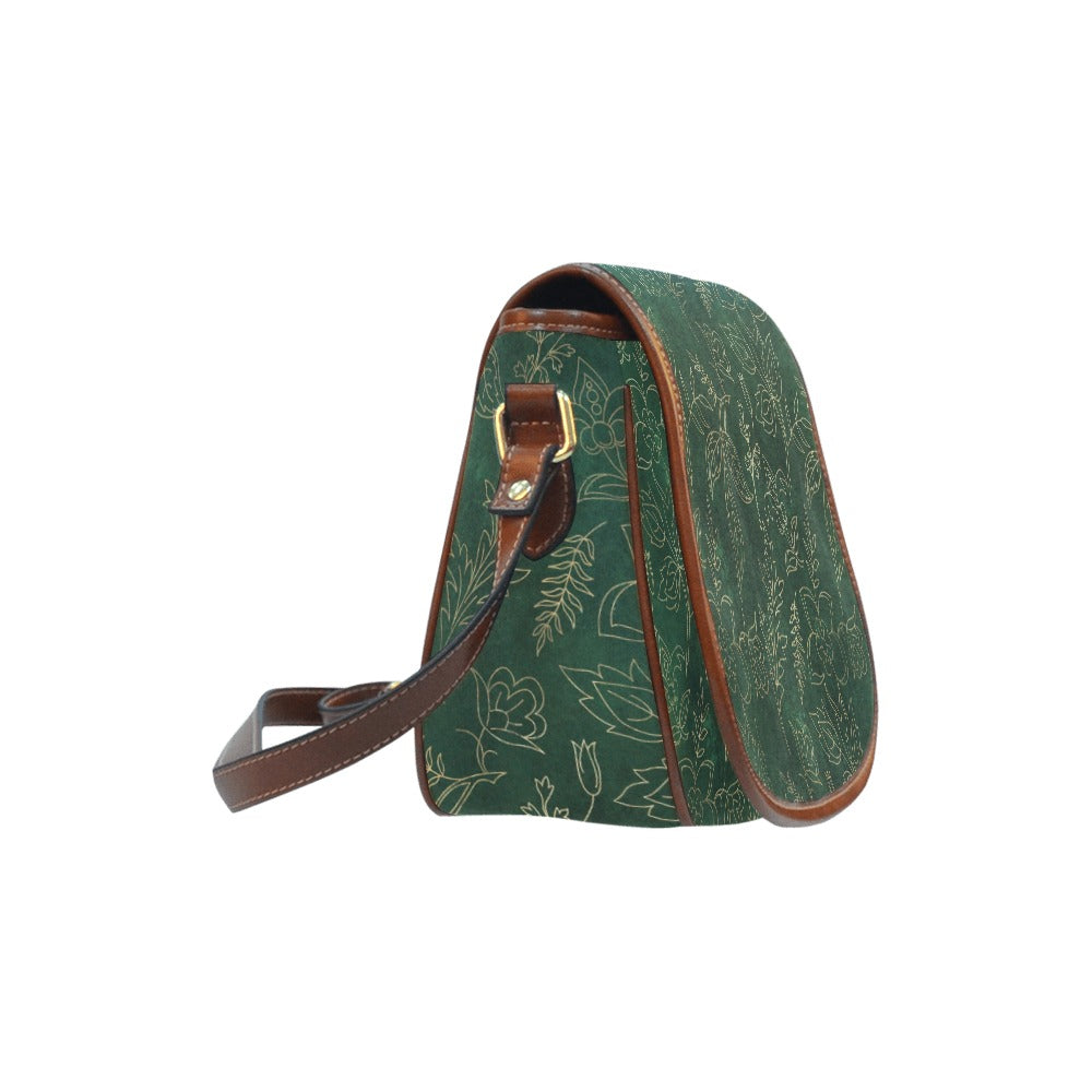 Green Gold Floral Saddle Bag Purse