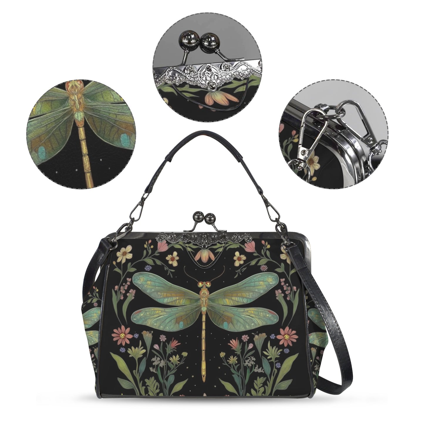 Dragonfly & Flowers Kisslock Handbag